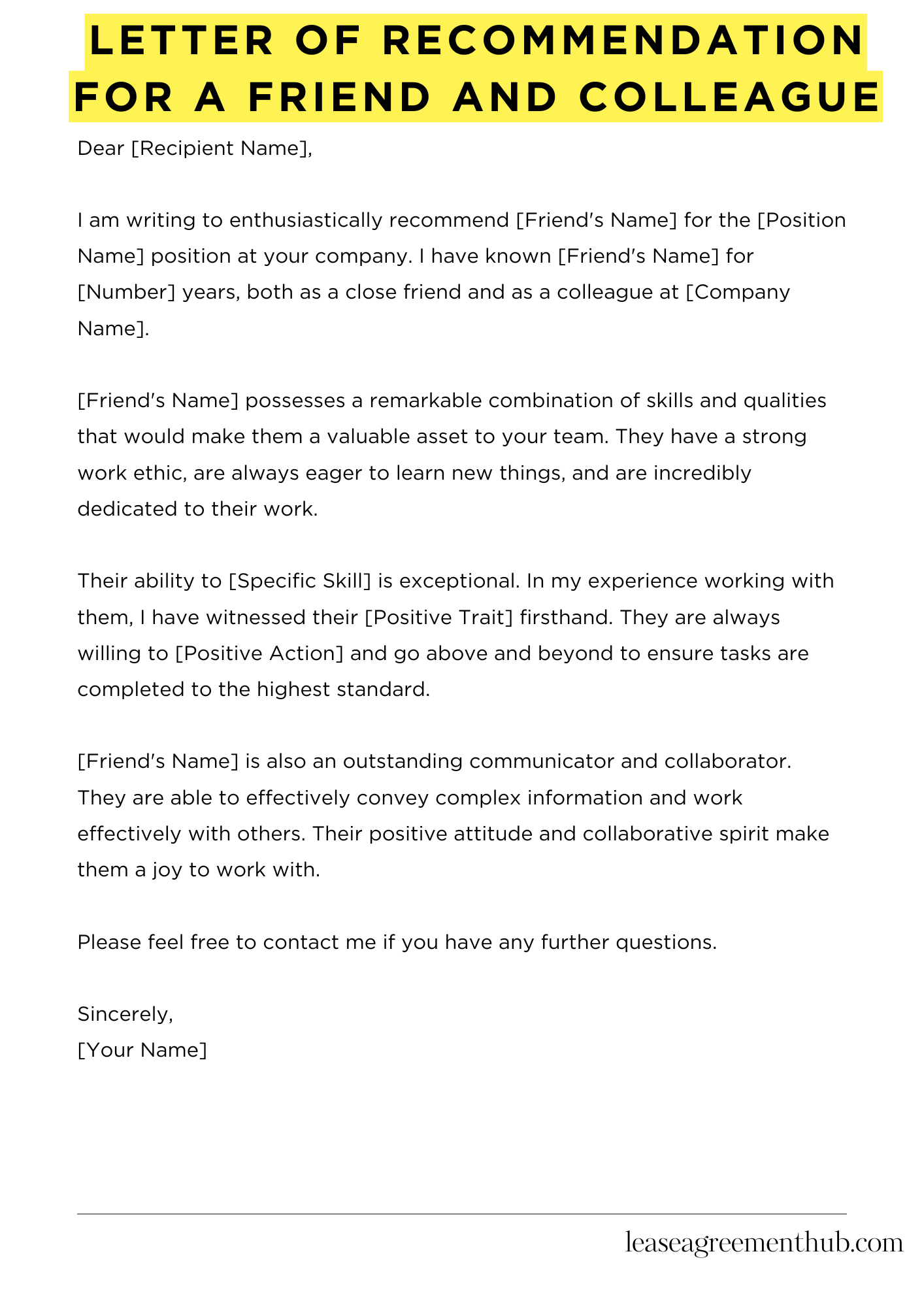 Letter Of Recommendation For A Friend And Colleague