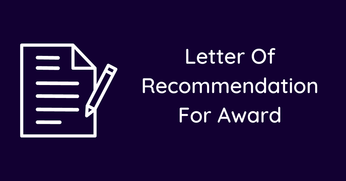 Letter Of Recommendation For Award