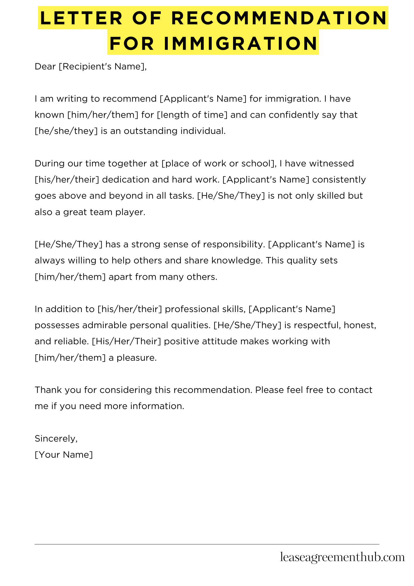 Letter Of Recommendation For Immigration