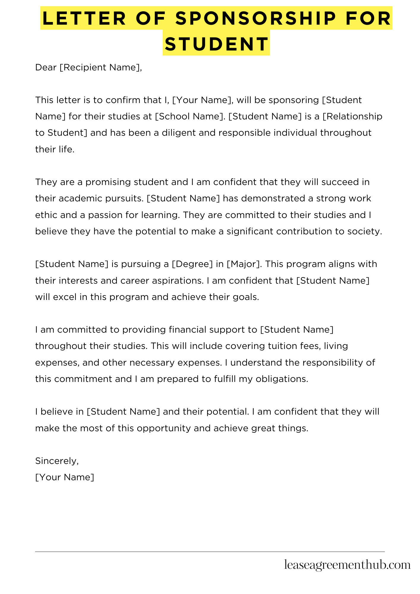 Letter Of Sponsorship For Student
