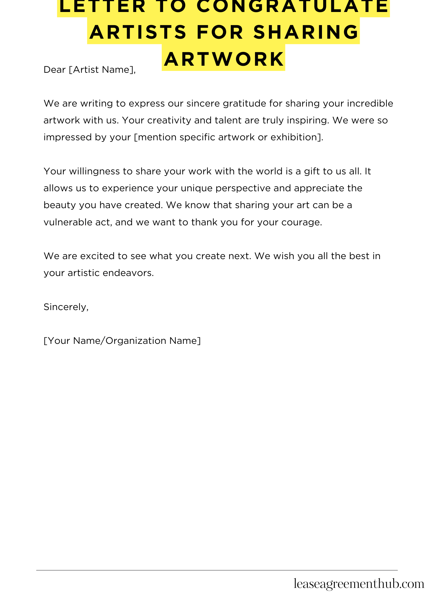 Letter To Congratulate Artists For Sharing Artwork
