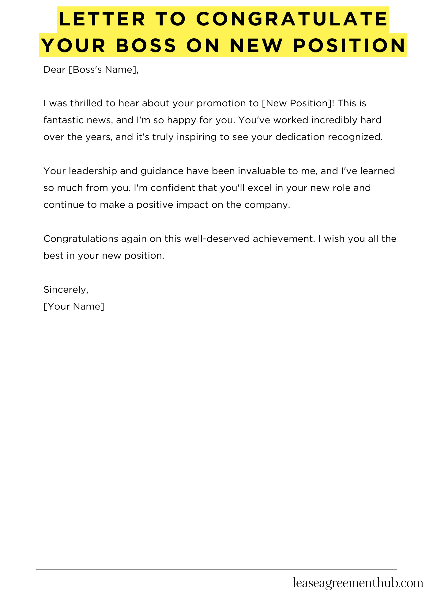 Letter To Congratulate Your Boss On New Position