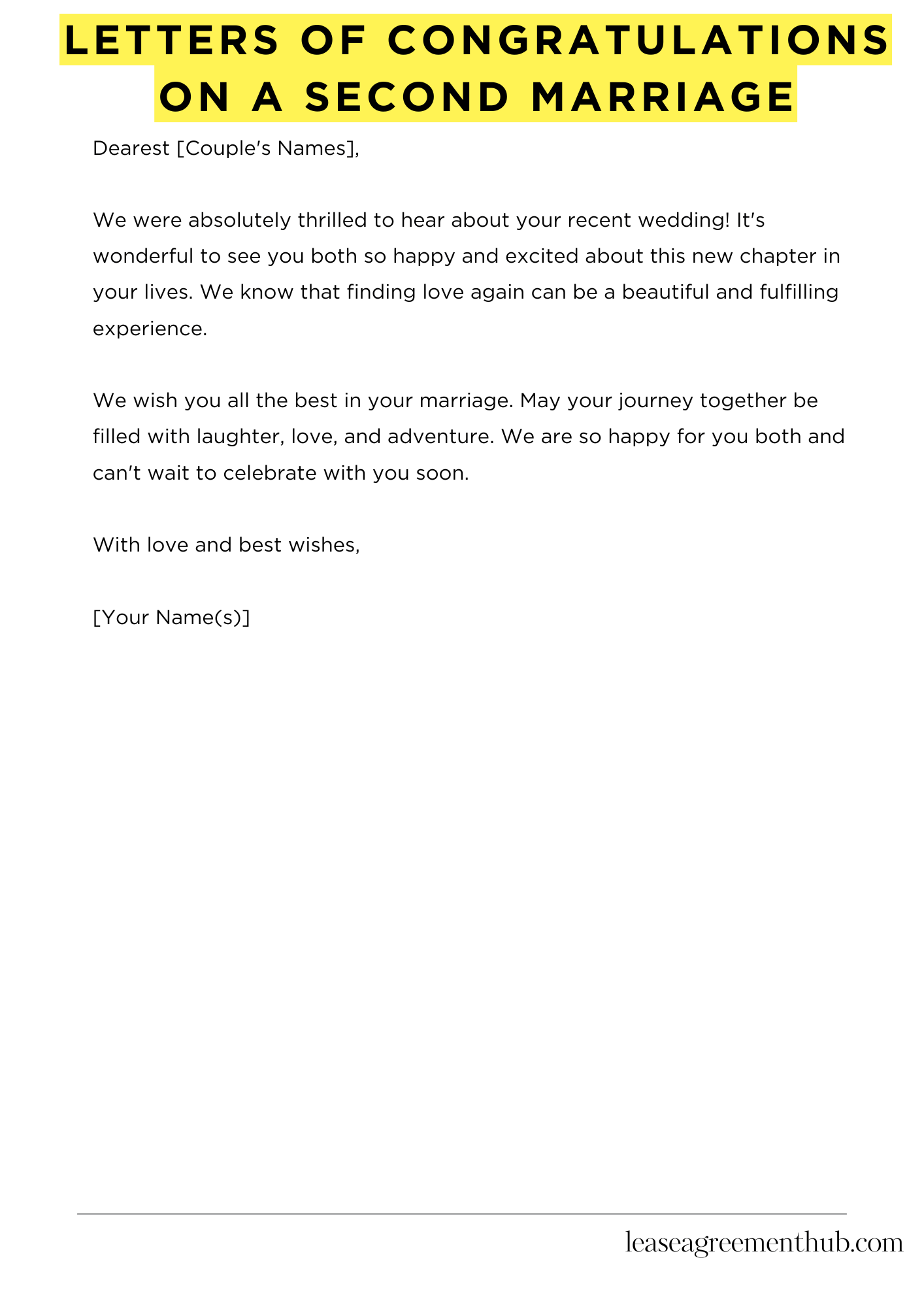 Letters Of Congratulations On A Second Marriage