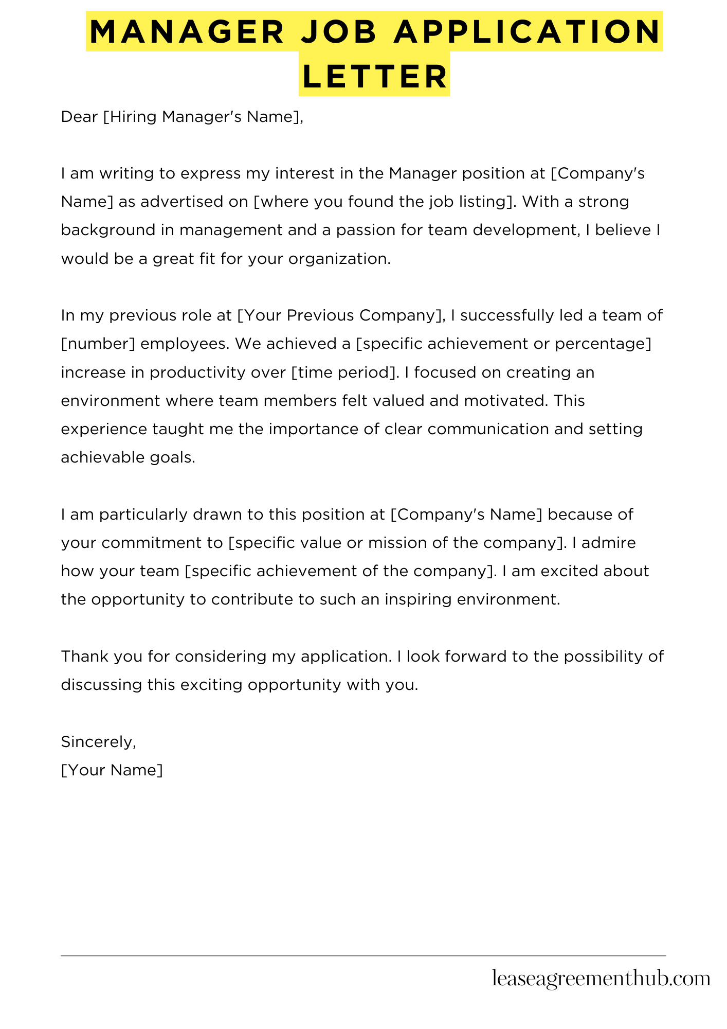 Manager Job Application Letter