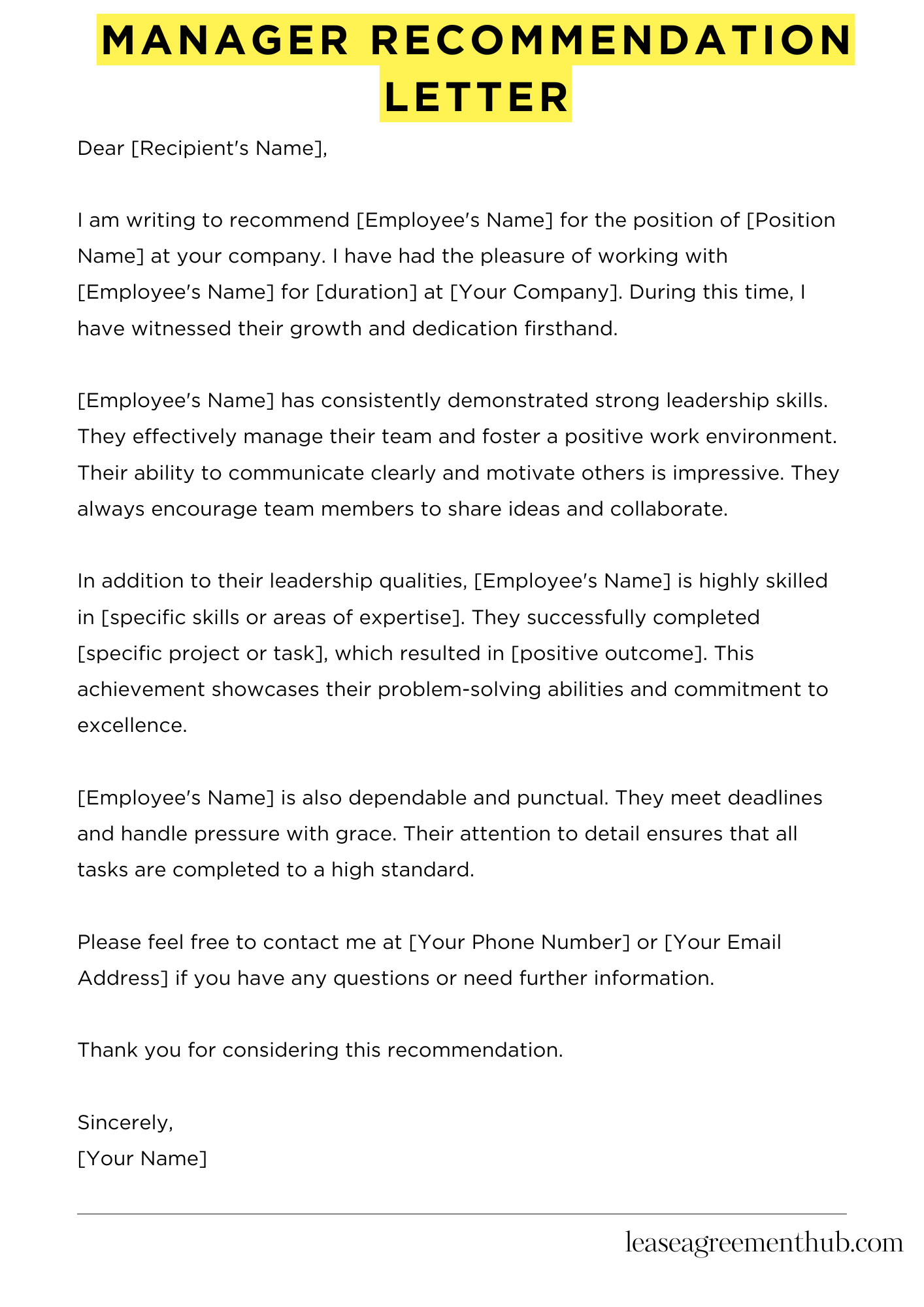 Manager Recommendation Letter