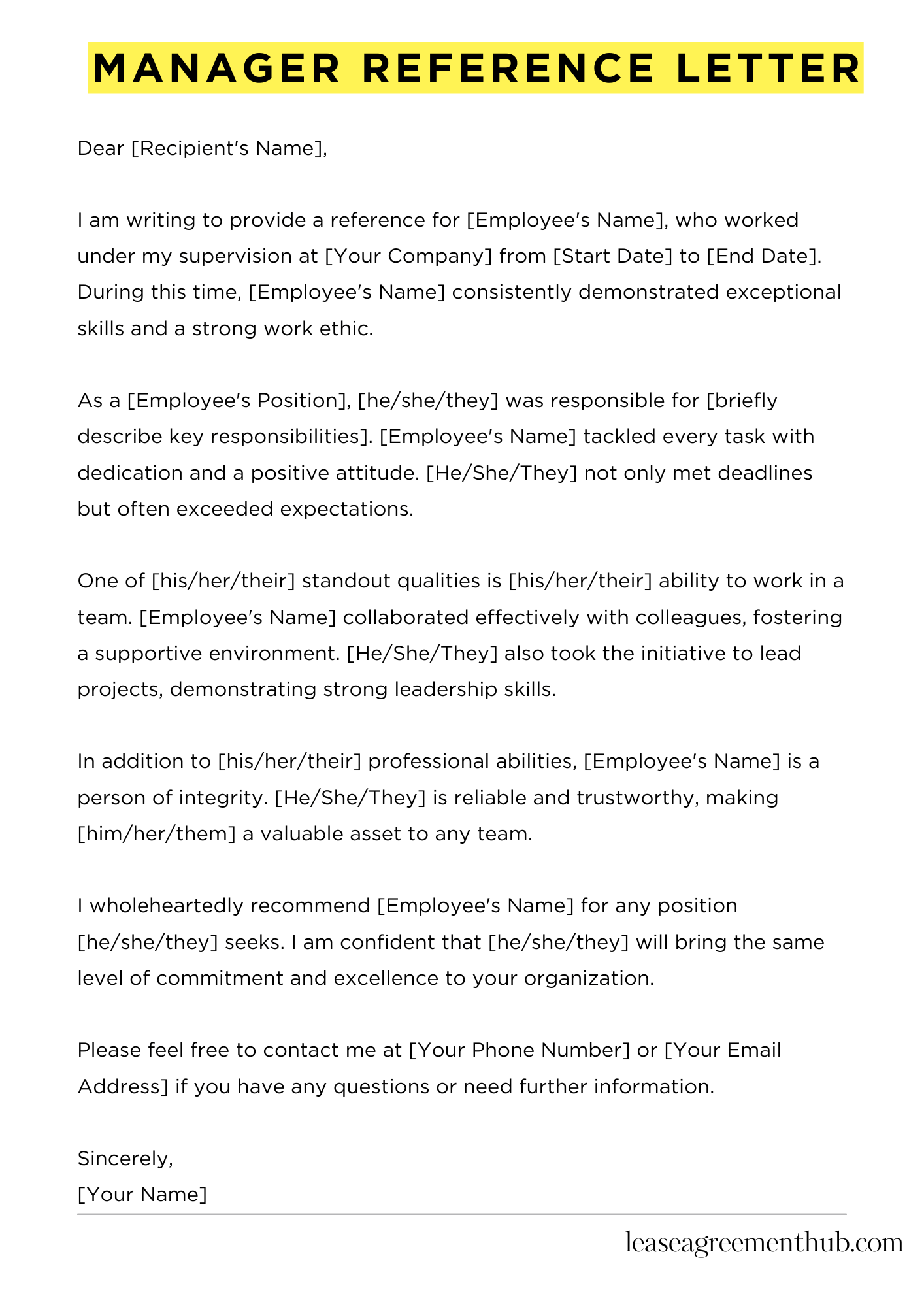 Manager Reference Letter