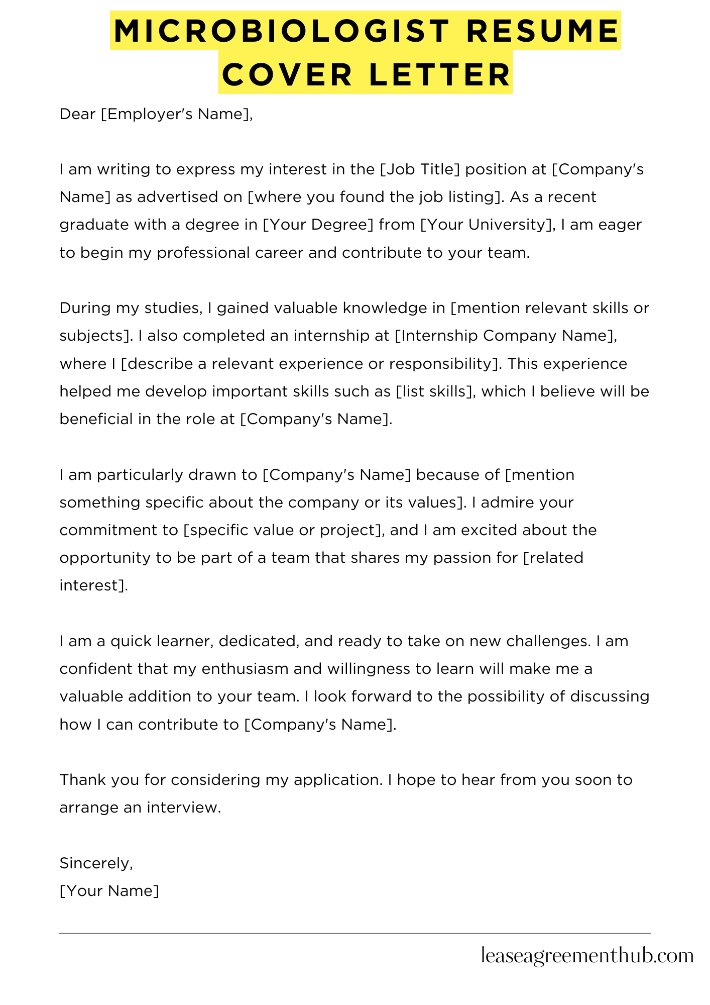 Microbiologist Resume Cover Letter