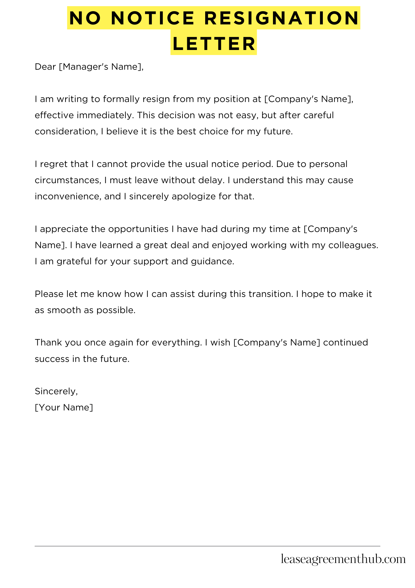 No Notice Resignation Letter