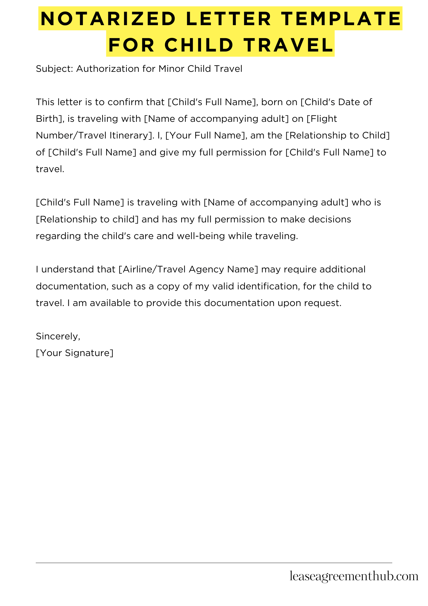 Notarized Letter Template For Child Travel
