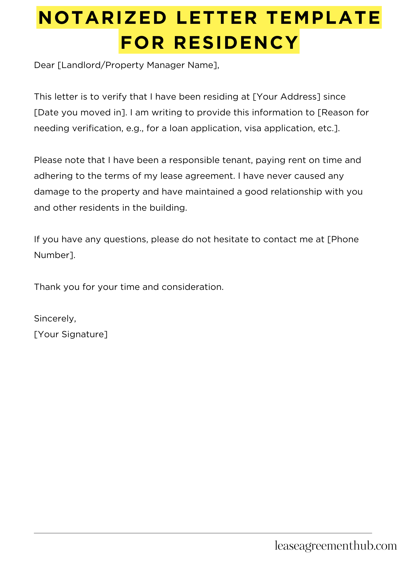 Notarized Letter Template For Residency