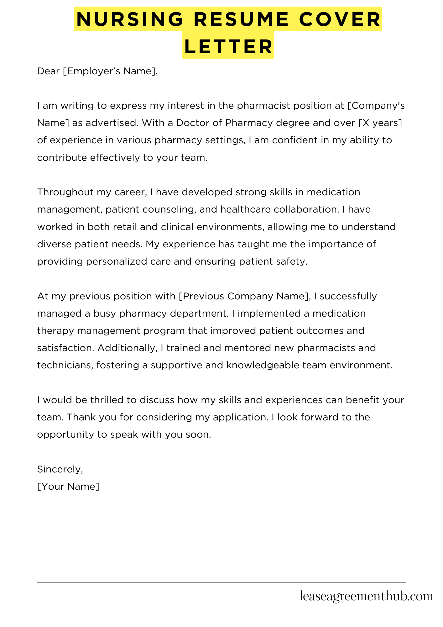 Nursing Resume Cover Letter