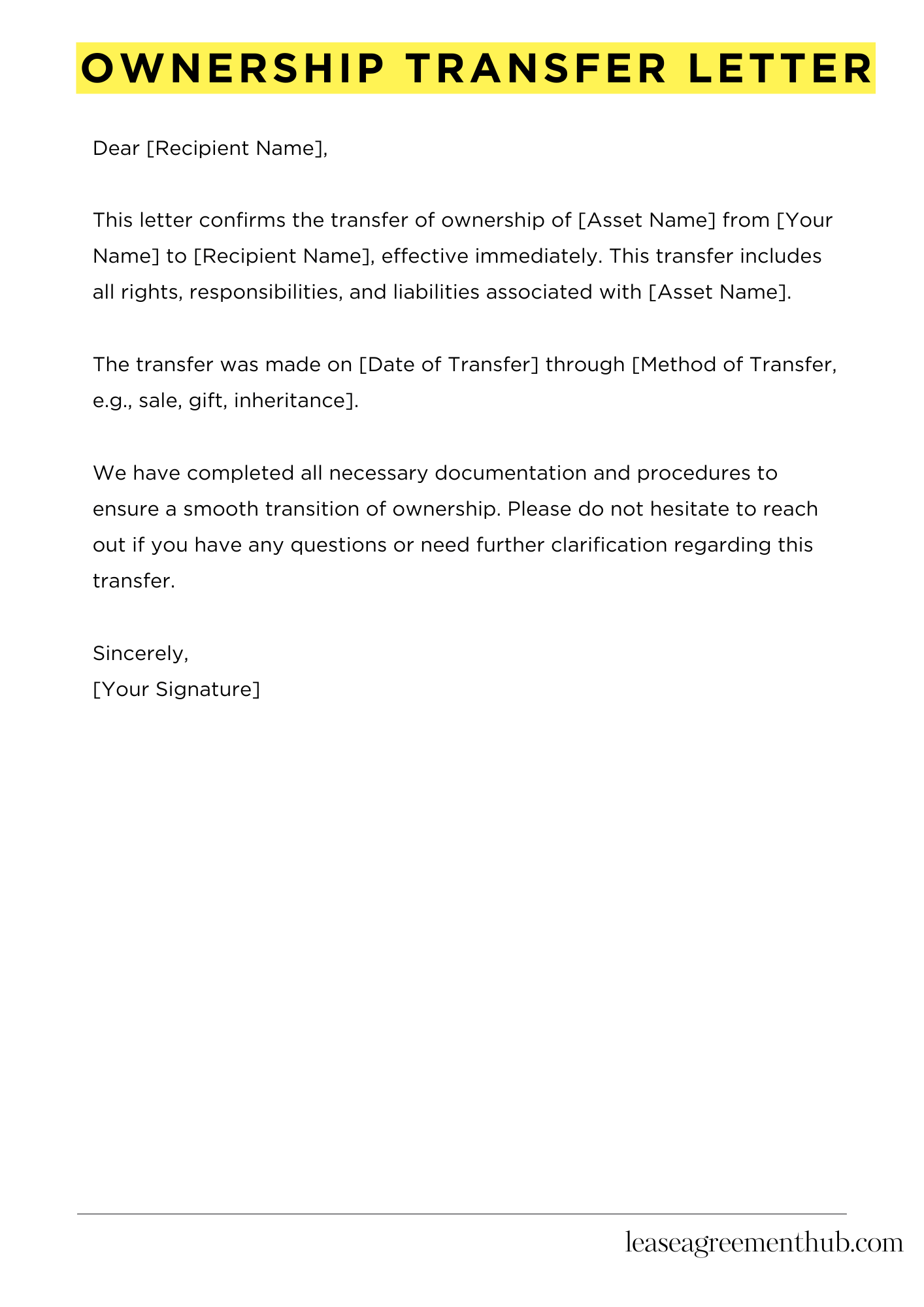 Ownership Transfer Letter