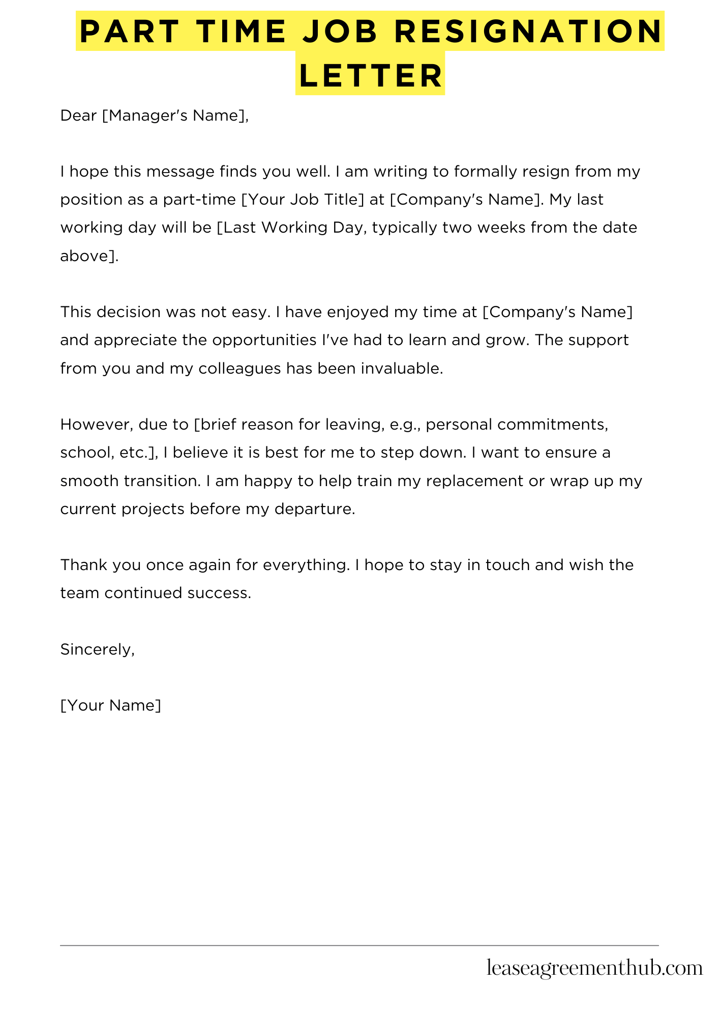 Part Time Job Resignation Letter