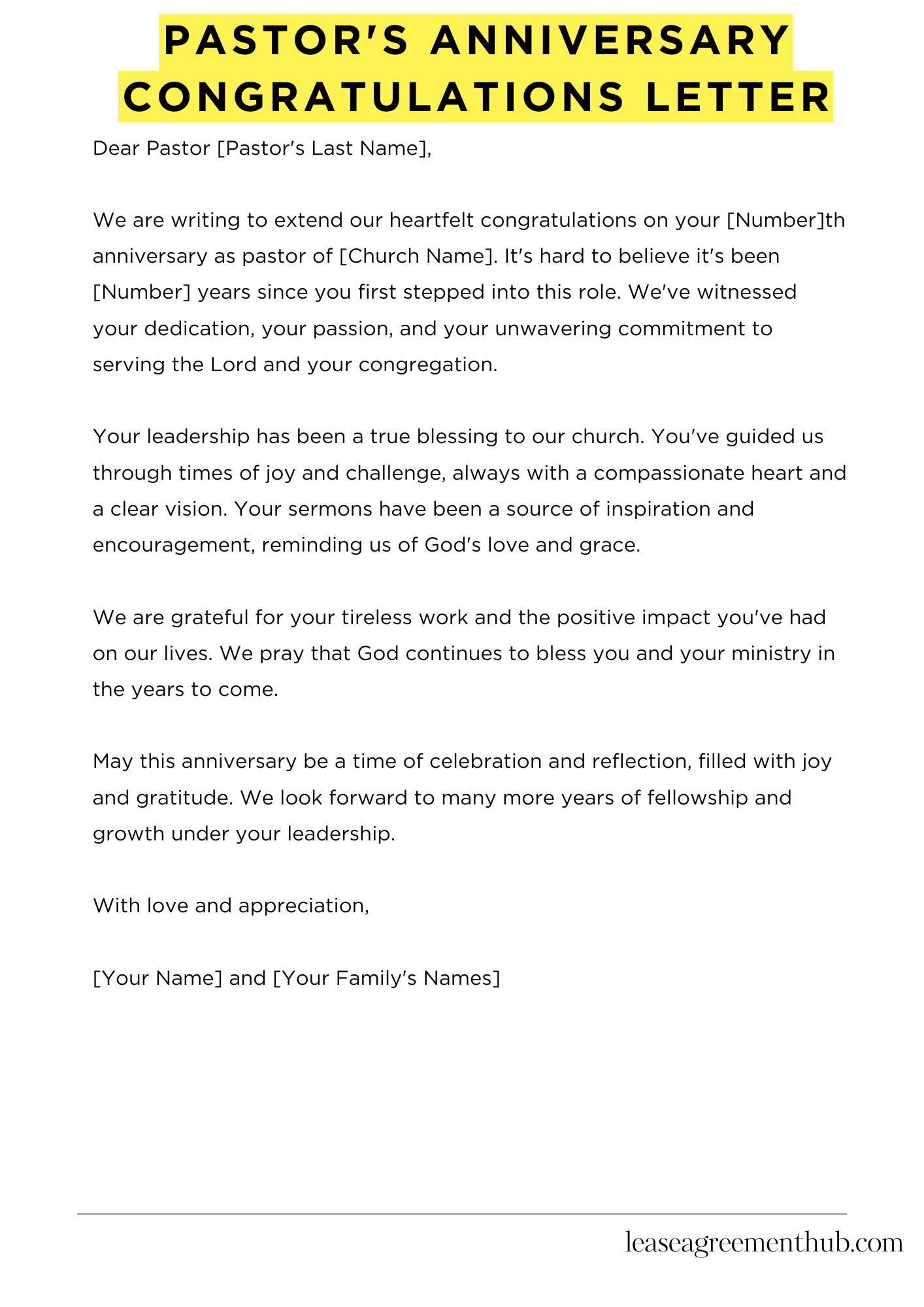 Pastor'S Anniversary Congratulations Letter