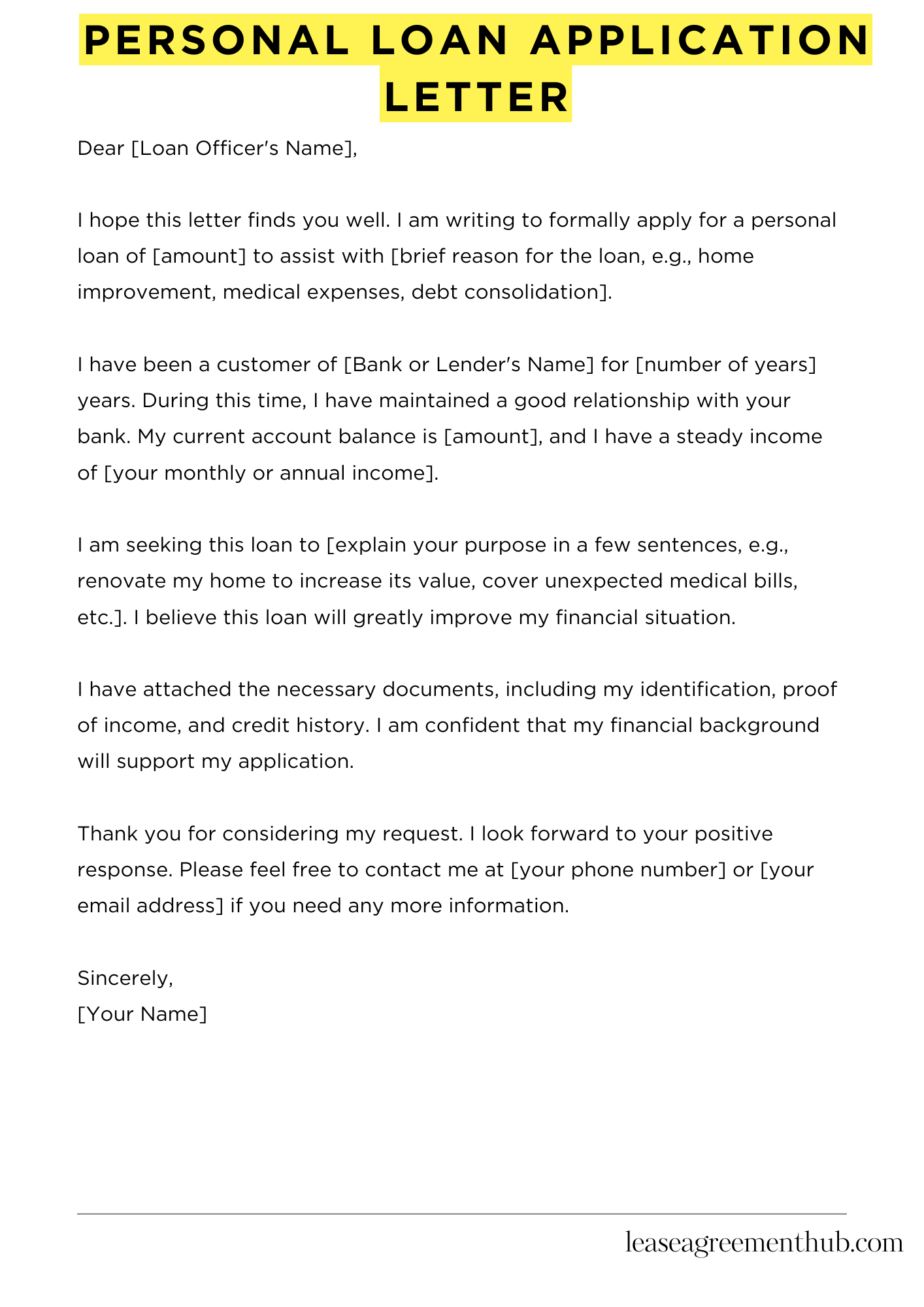 Personal Loan Application Letter