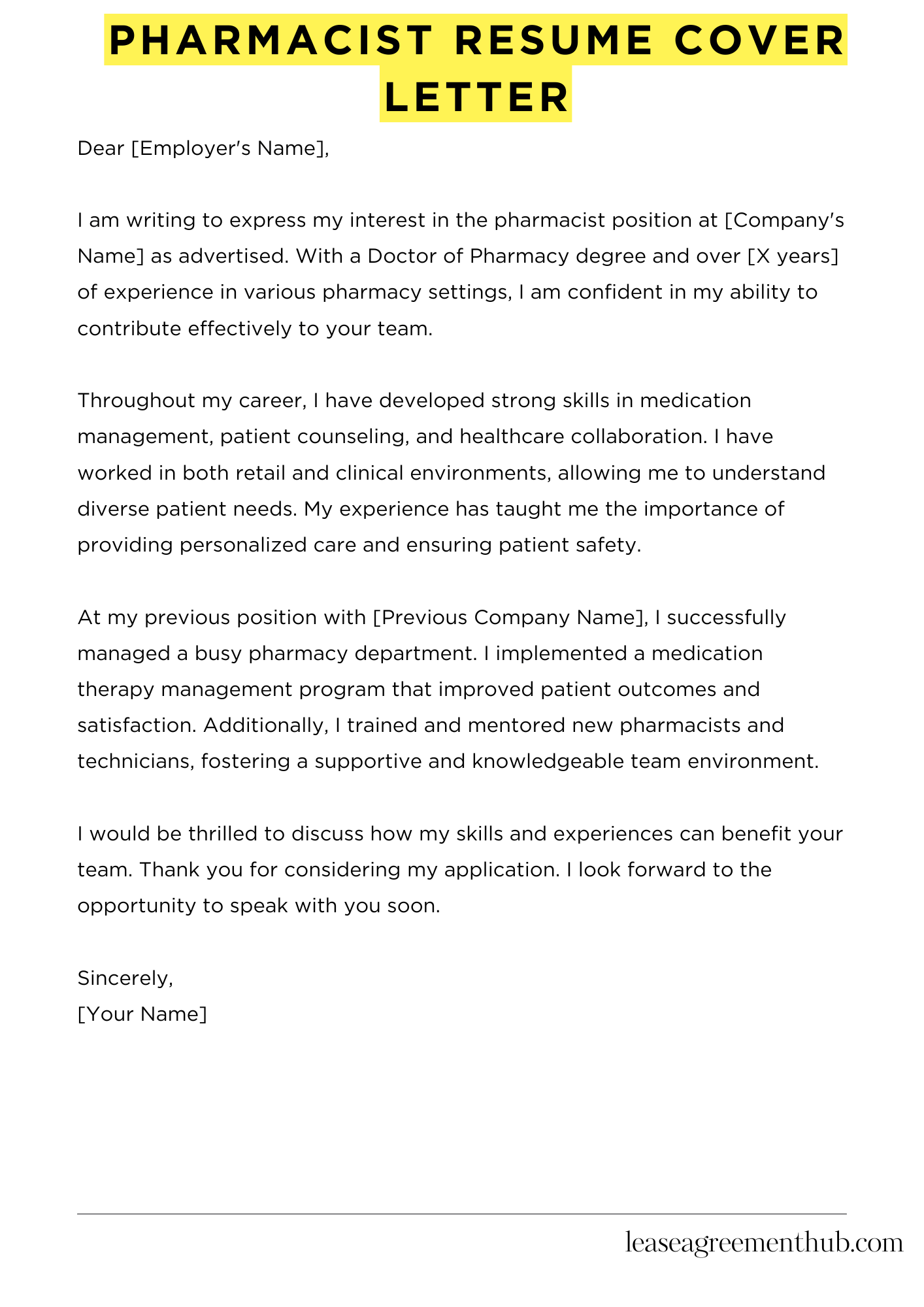 Pharmacist Resume Cover Letter