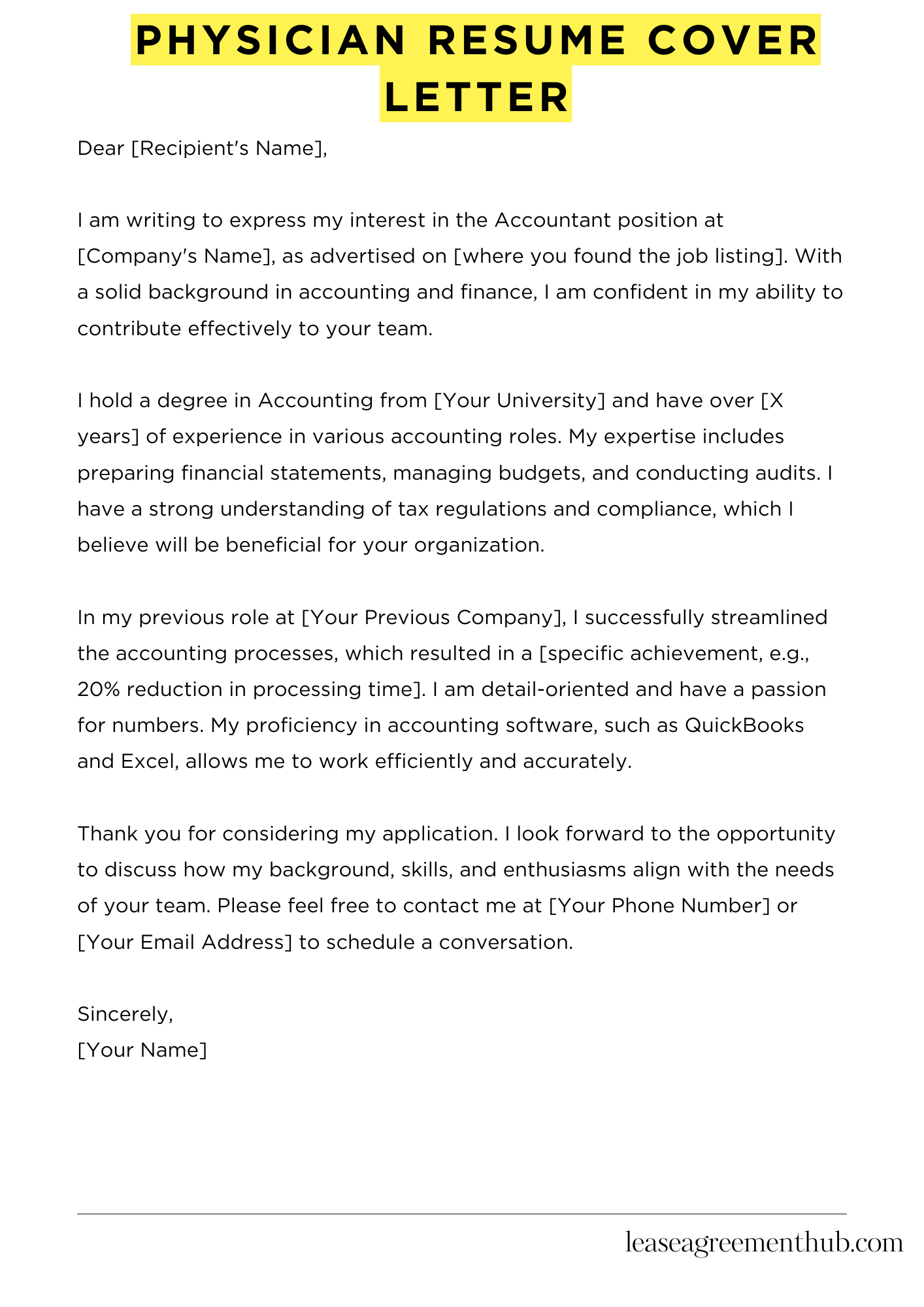 Physician Resume Cover Letter