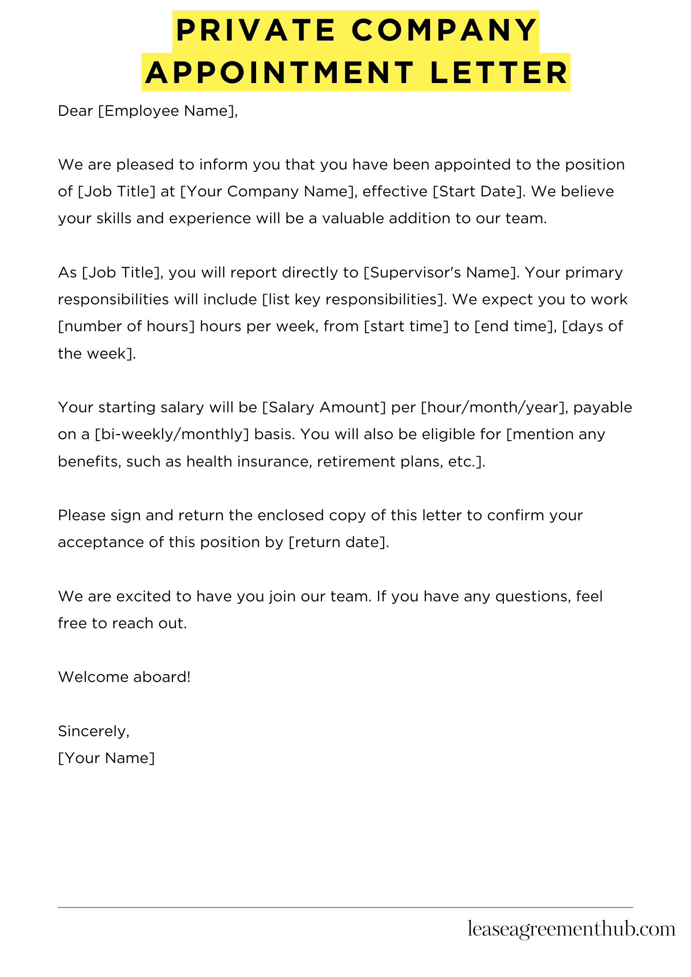 Private Company Appointment Letter
