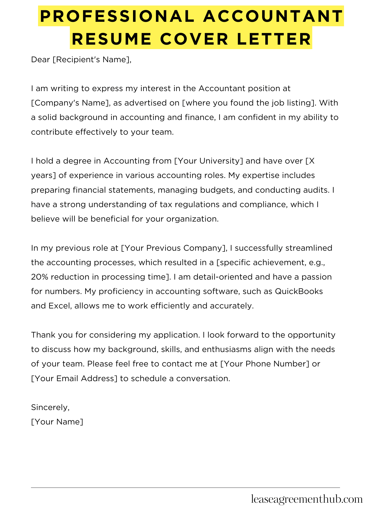 Professional Accountant Resume Cover Letter