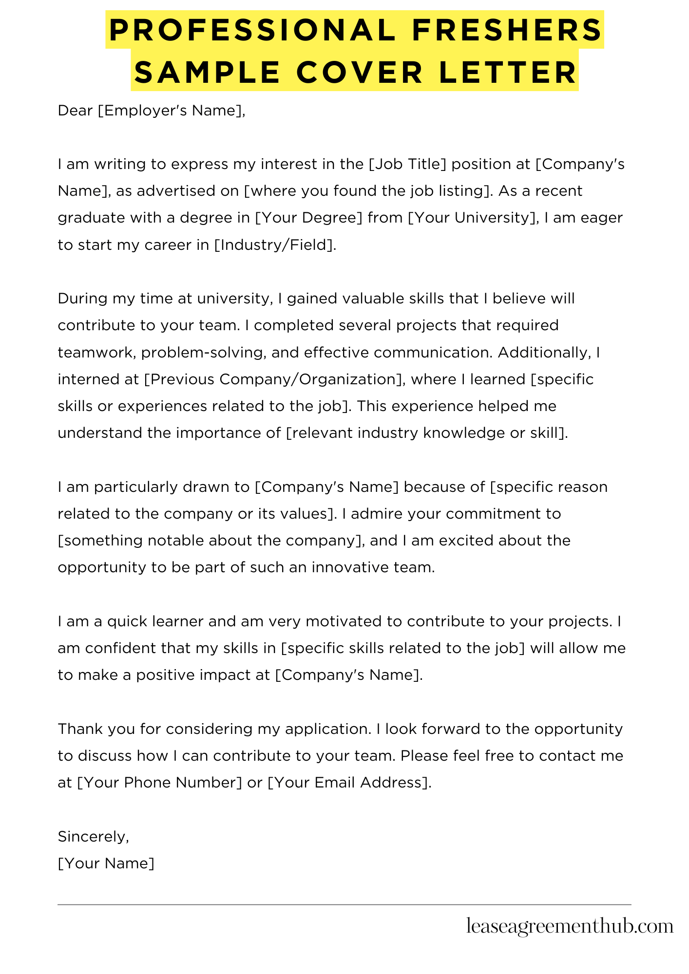 Professional Freshers Sample Cover Letter