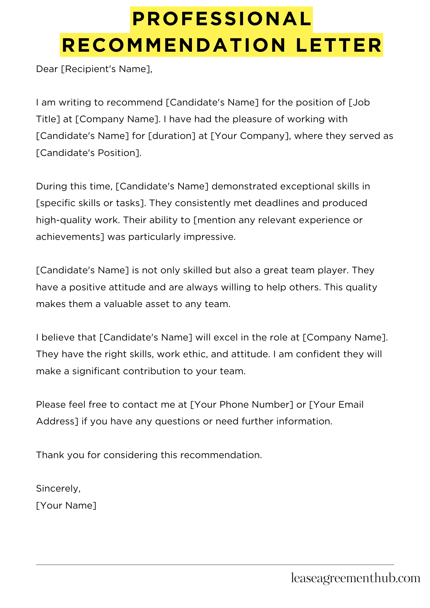 Professional Recommendation Letter