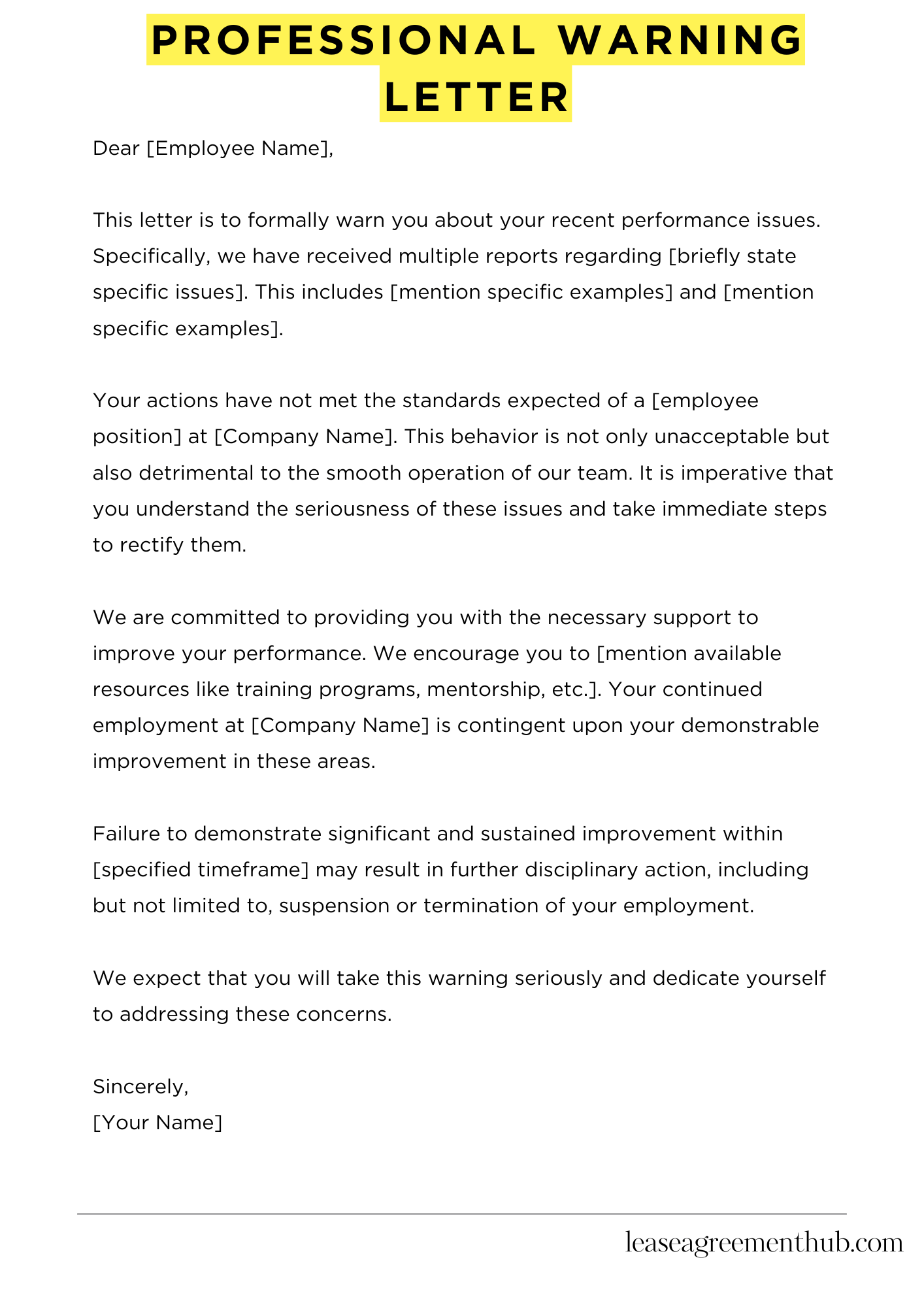 Professional Warning Letter
