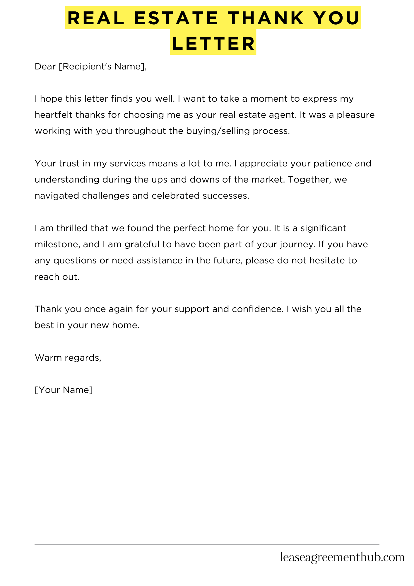 Real Estate Thank You Letter