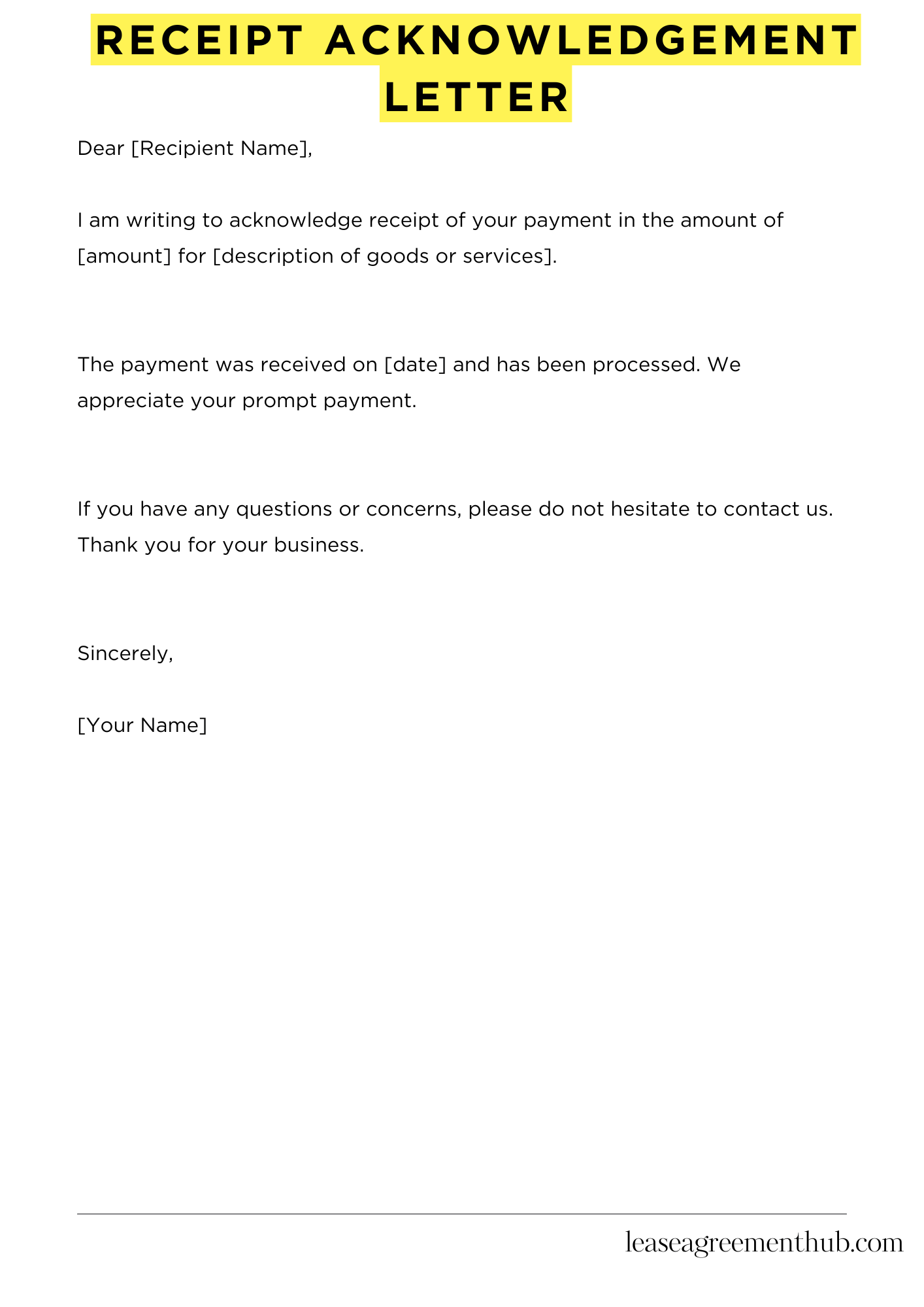 Receipt Acknowledgement Letter