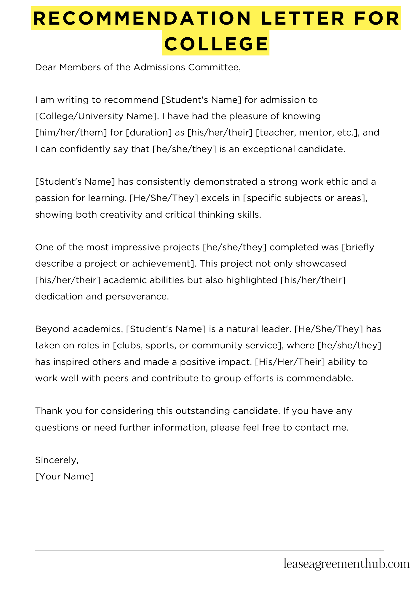 Recommendation Letter For College