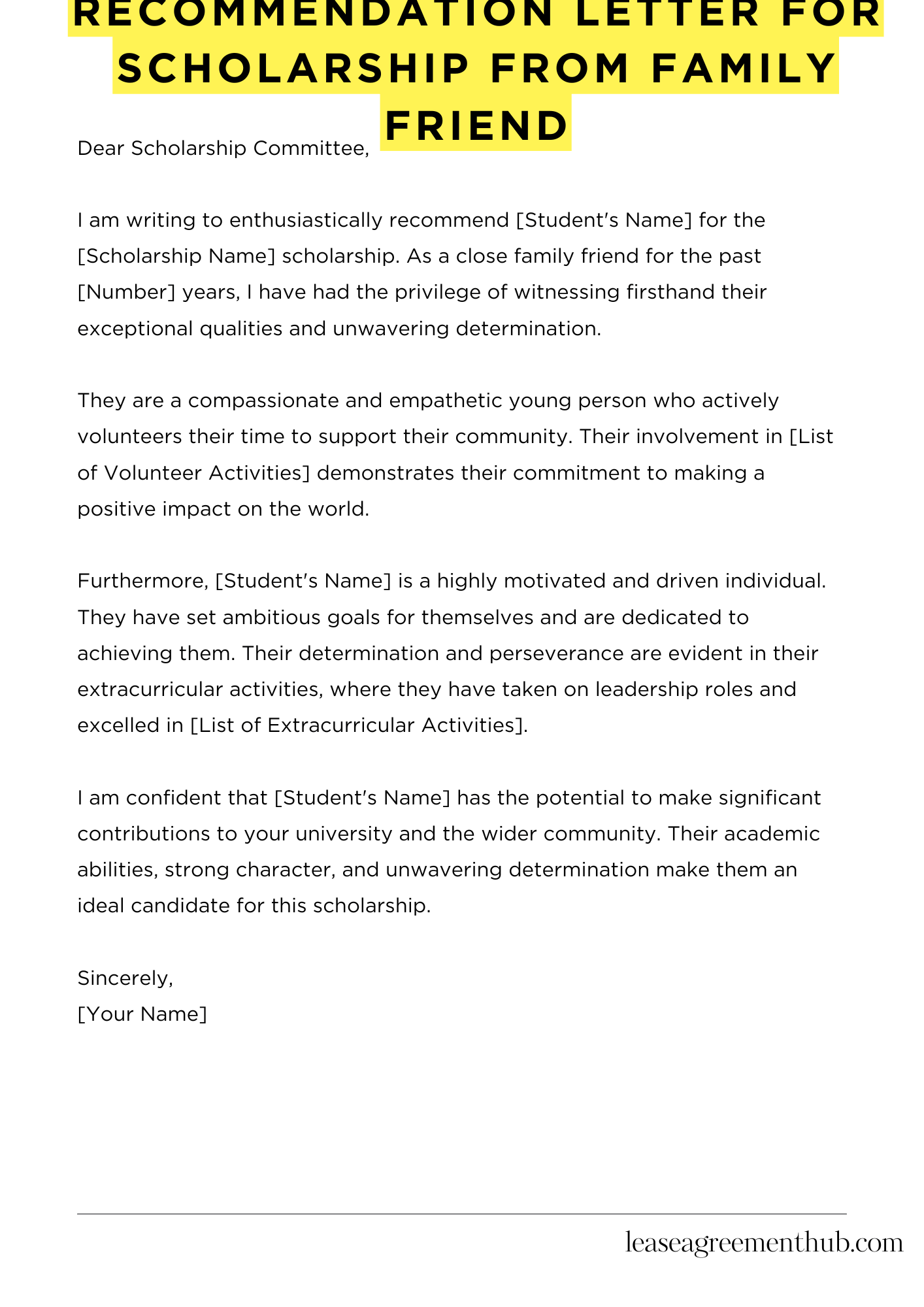 Recommendation Letter For Scholarship From Family Friend
