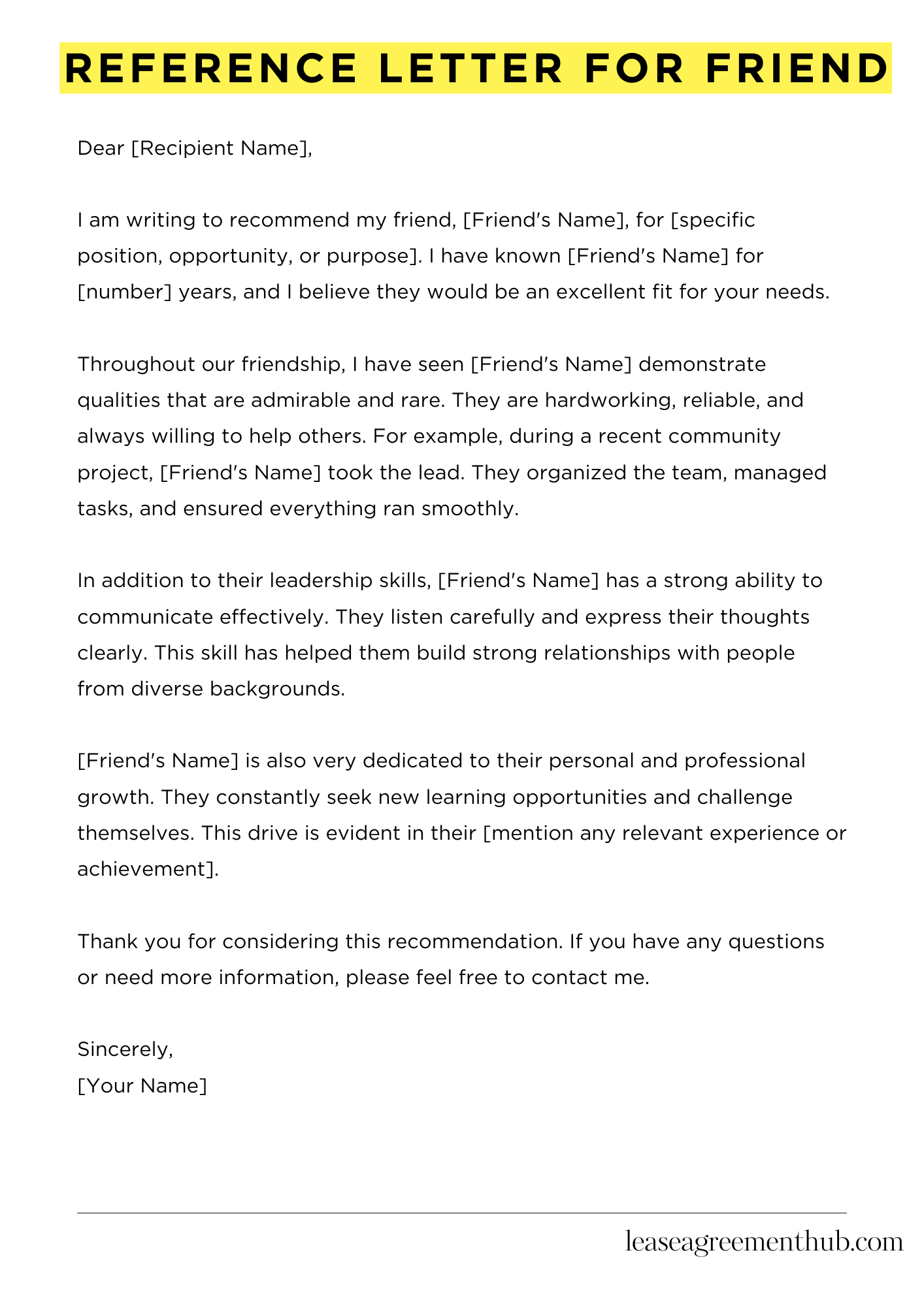 Reference Letter For Friend
