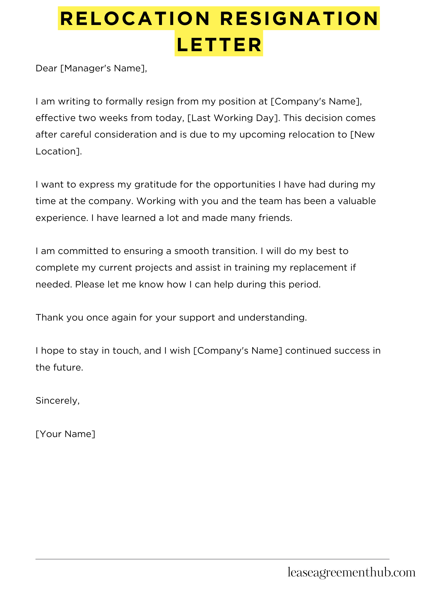 Relocation Resignation Letter