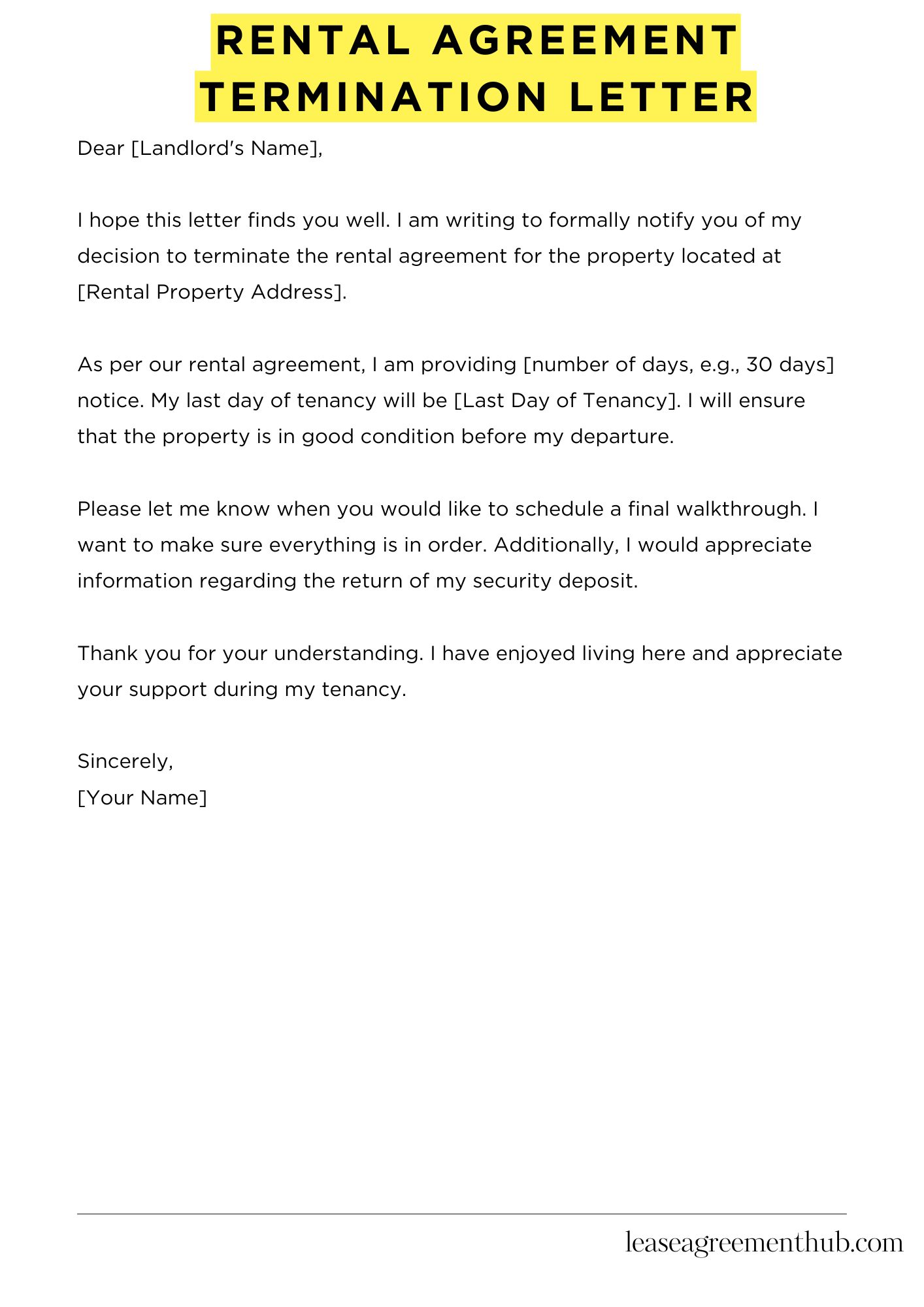 Rental Agreement Termination LetterRental Agreement Termination Letter