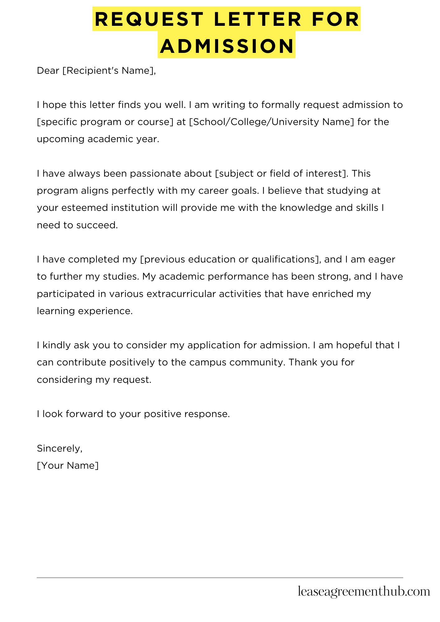 Request Letter For Admission