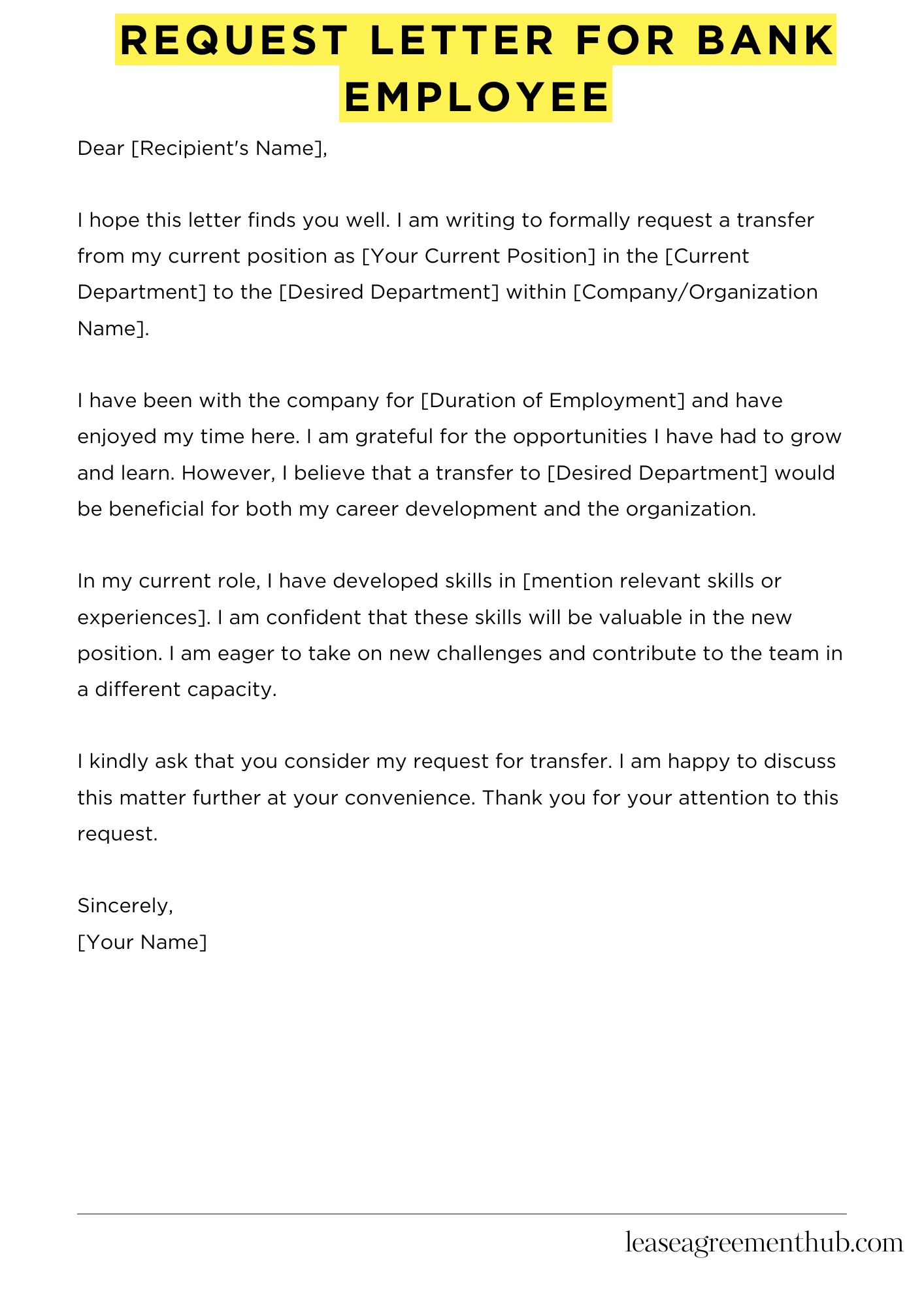 Request Letter For Bank Employee