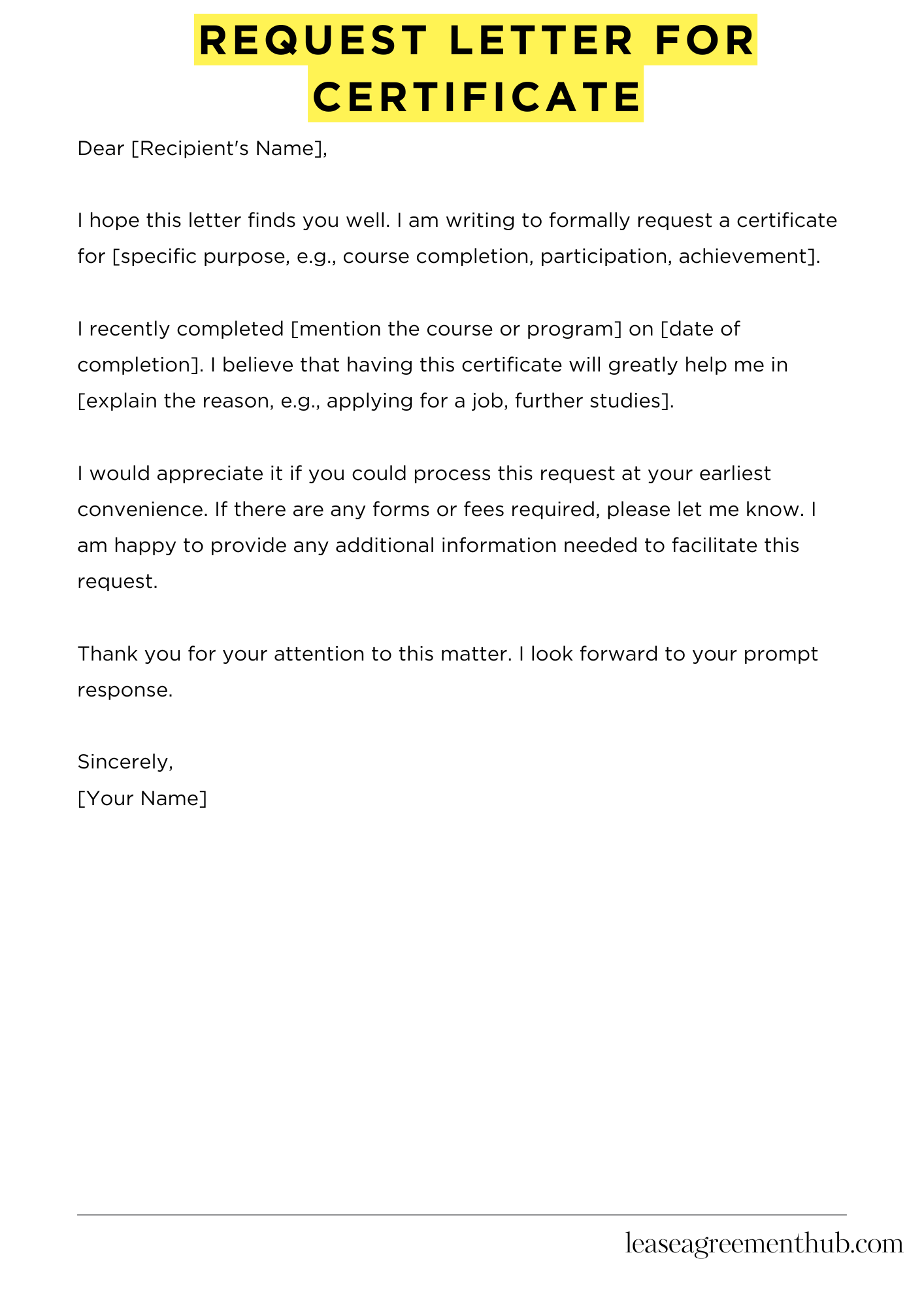 Request Letter For Certificate