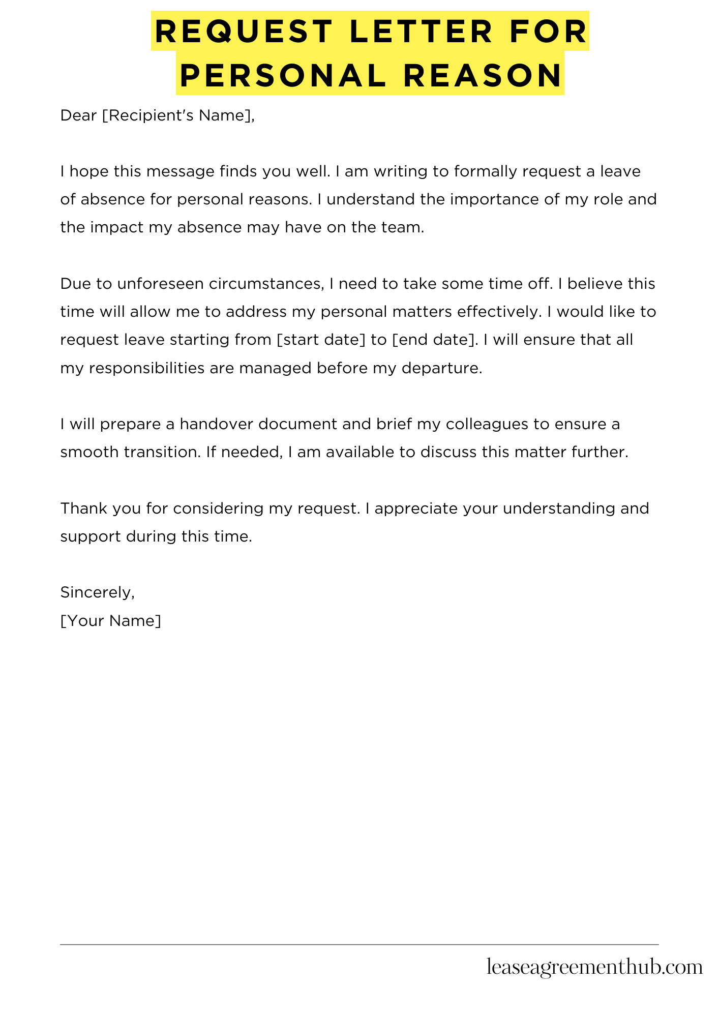 Request Letter For Personal Reason