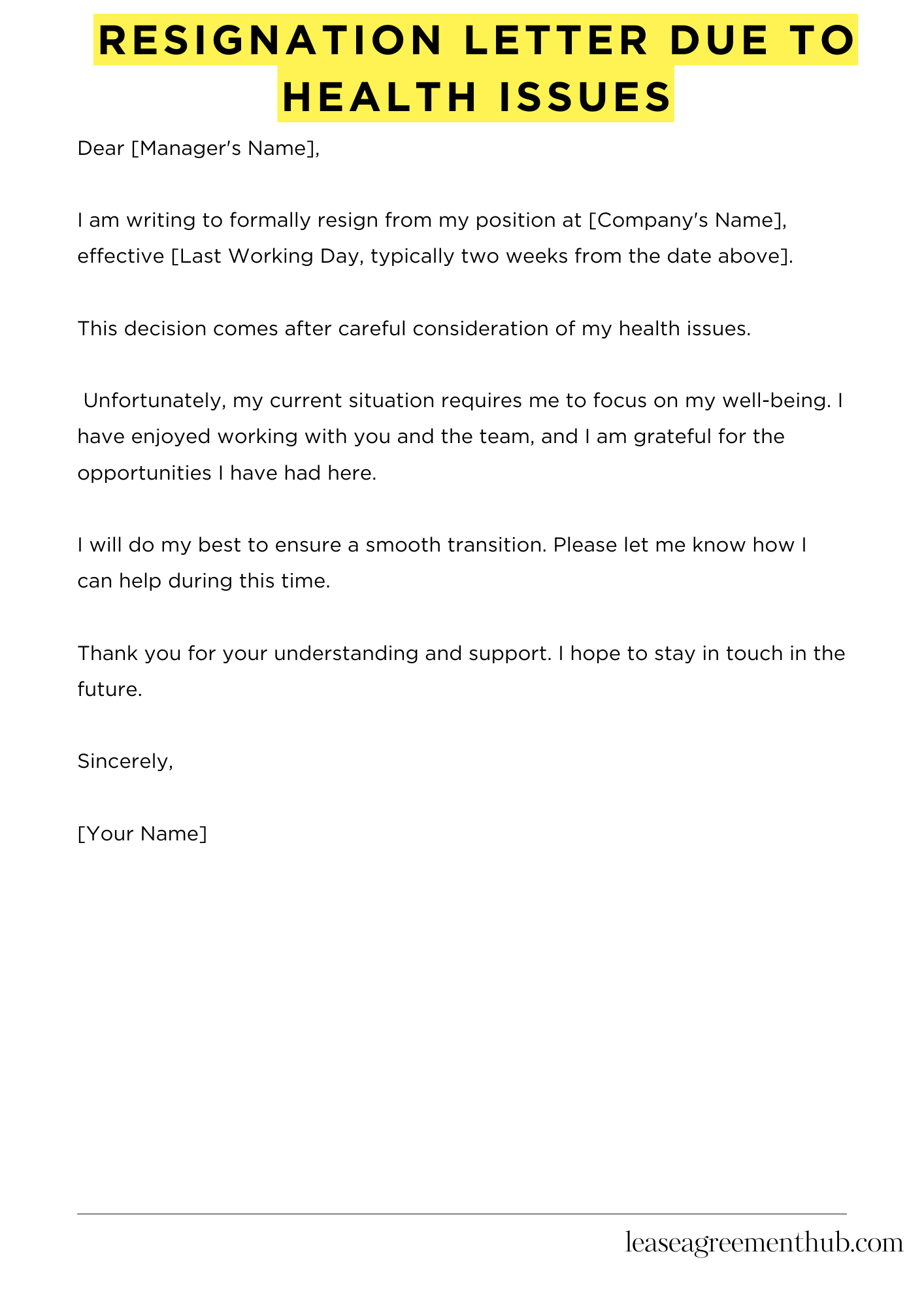 Resignation Letter Due To Health Issues