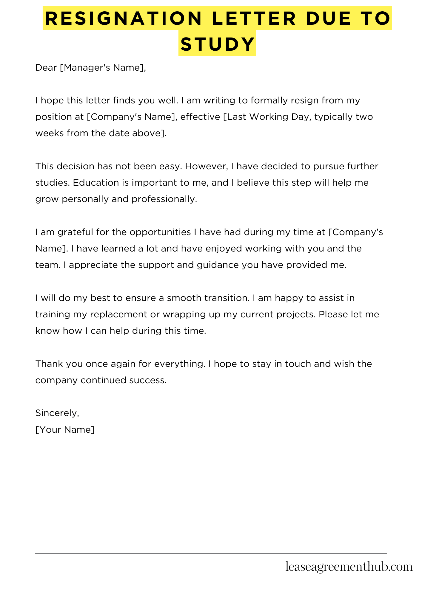 Resignation Letter Due To Study