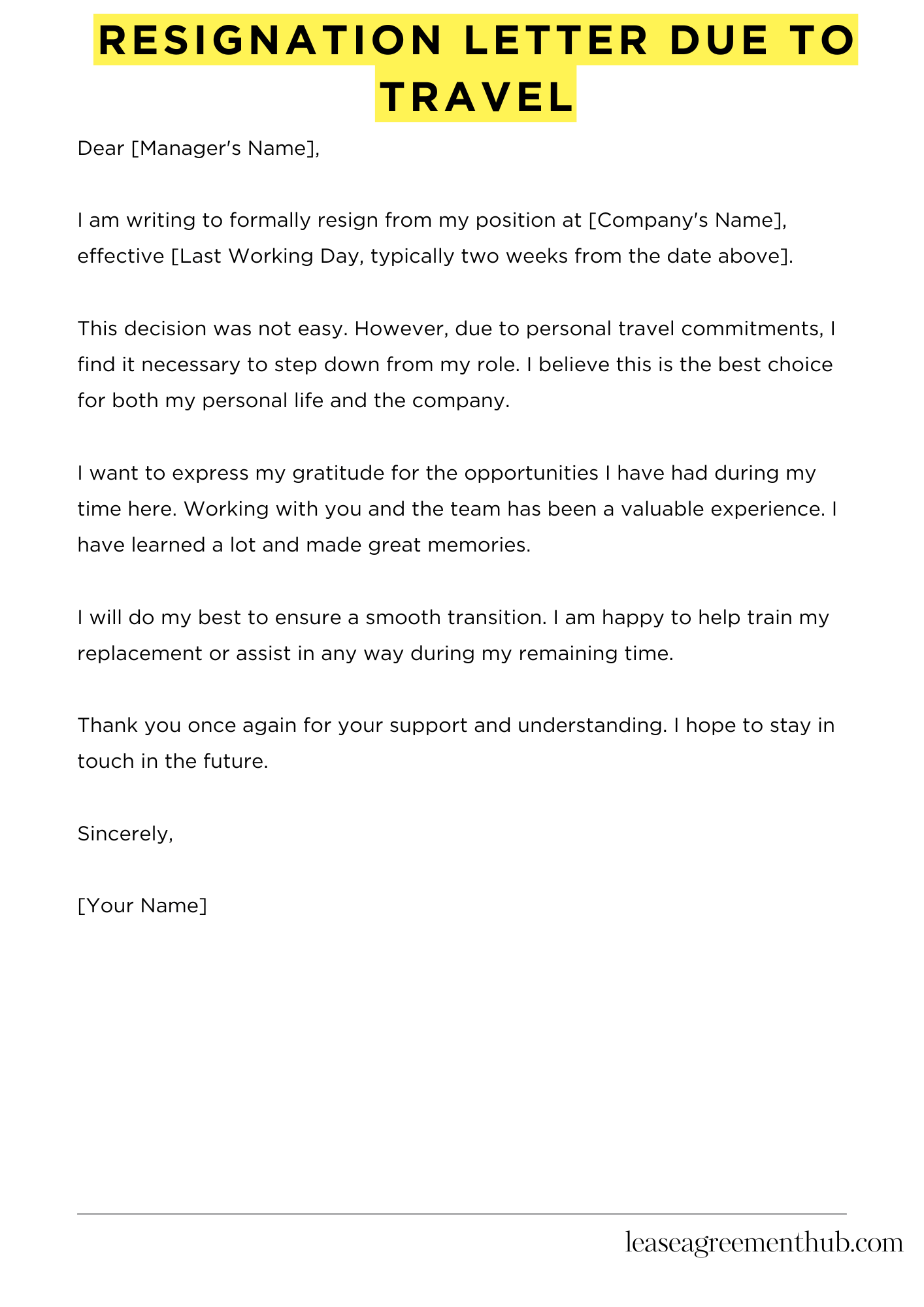 Resignation Letter Due To Travel