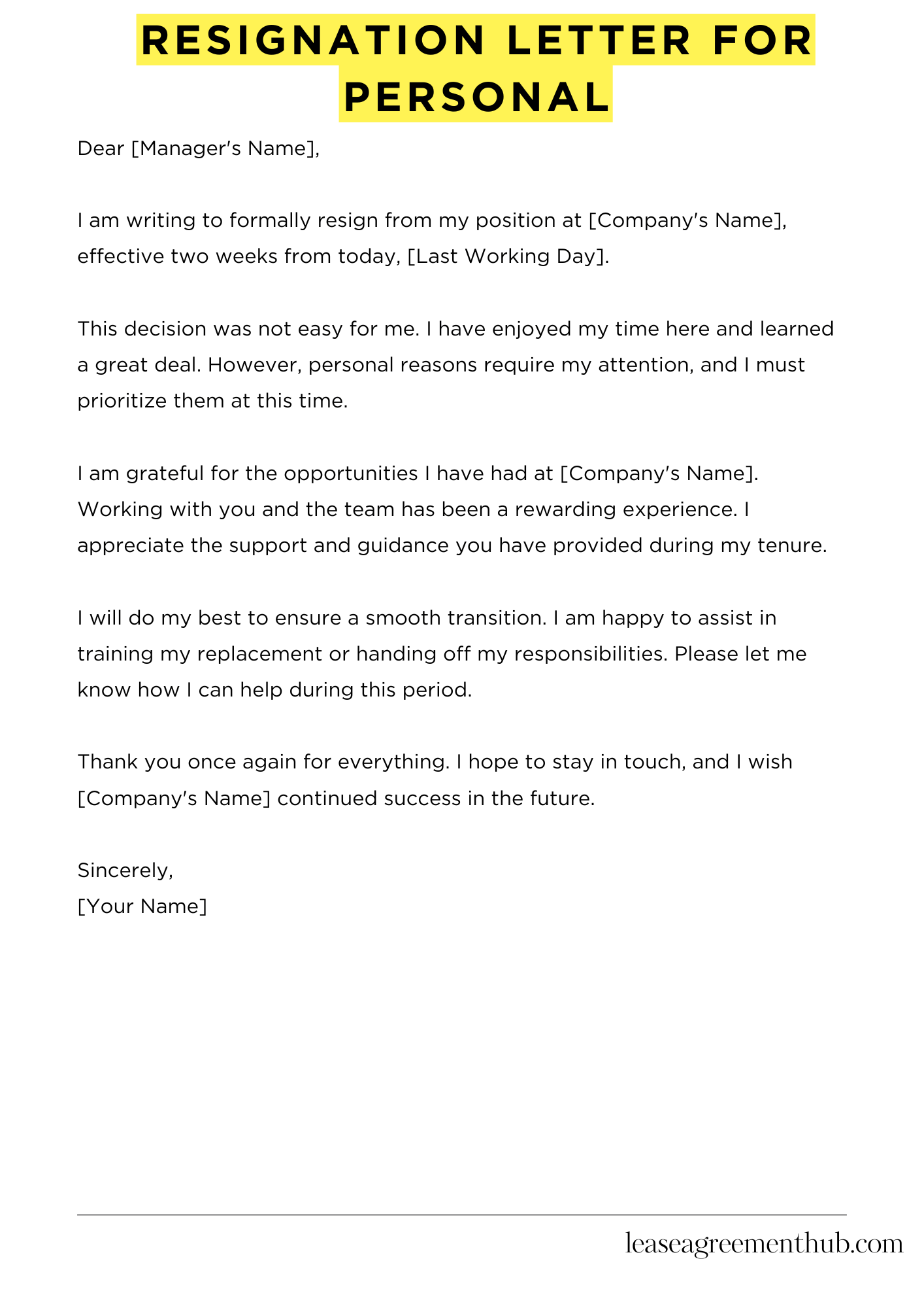 Resignation Letter For Personal