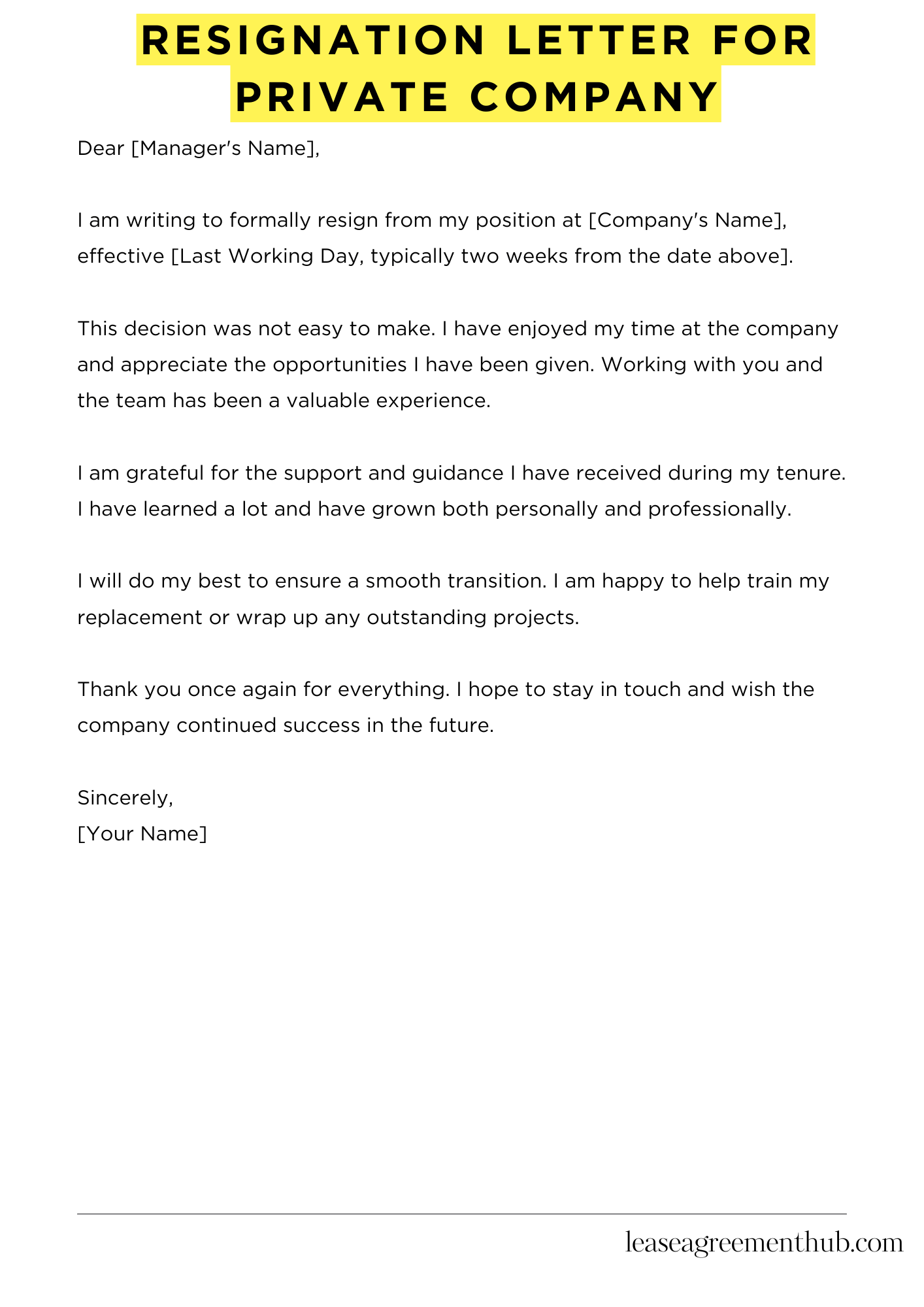 Resignation Letter For Private Company