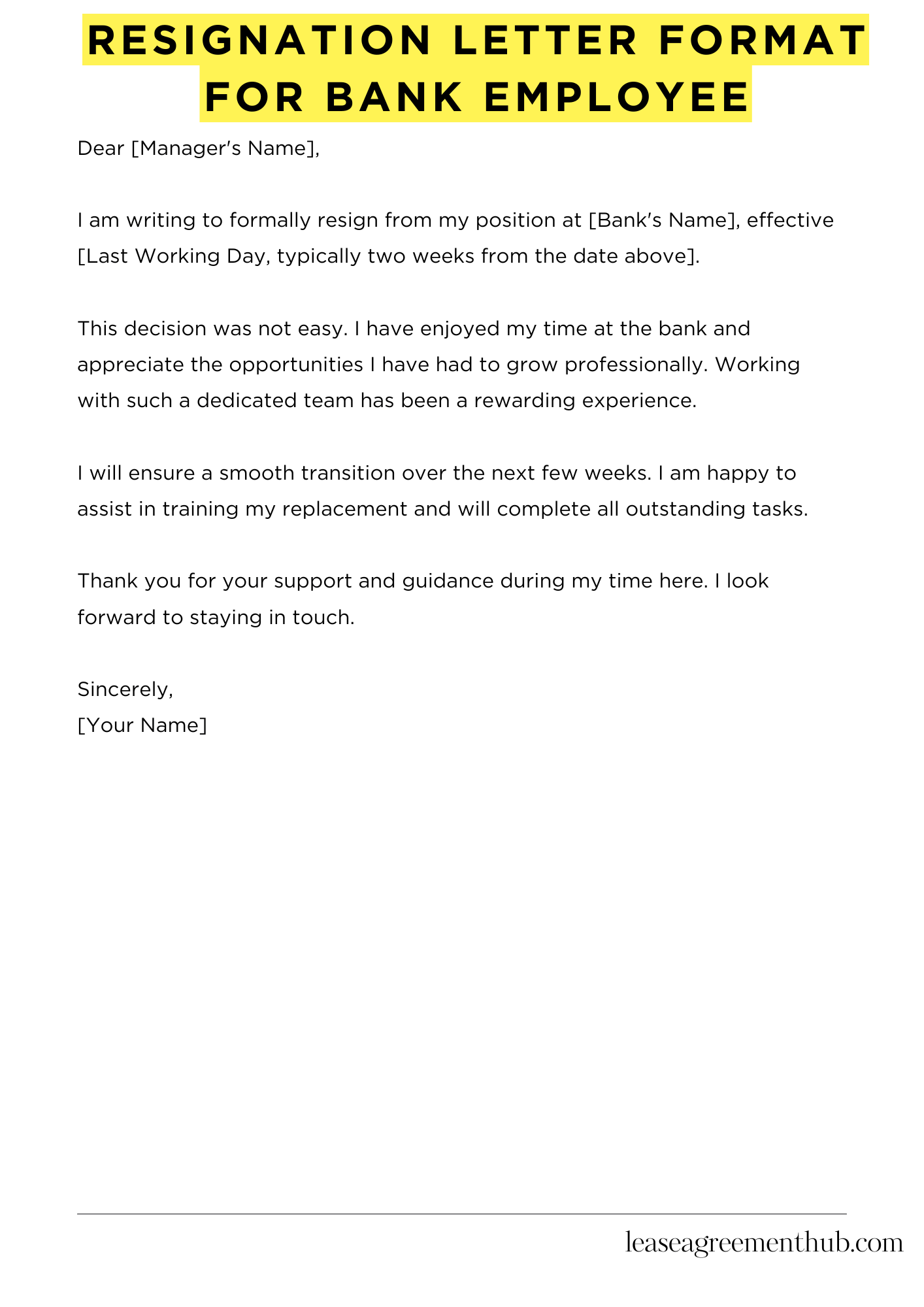 Resignation Letter Format For Bank Employee