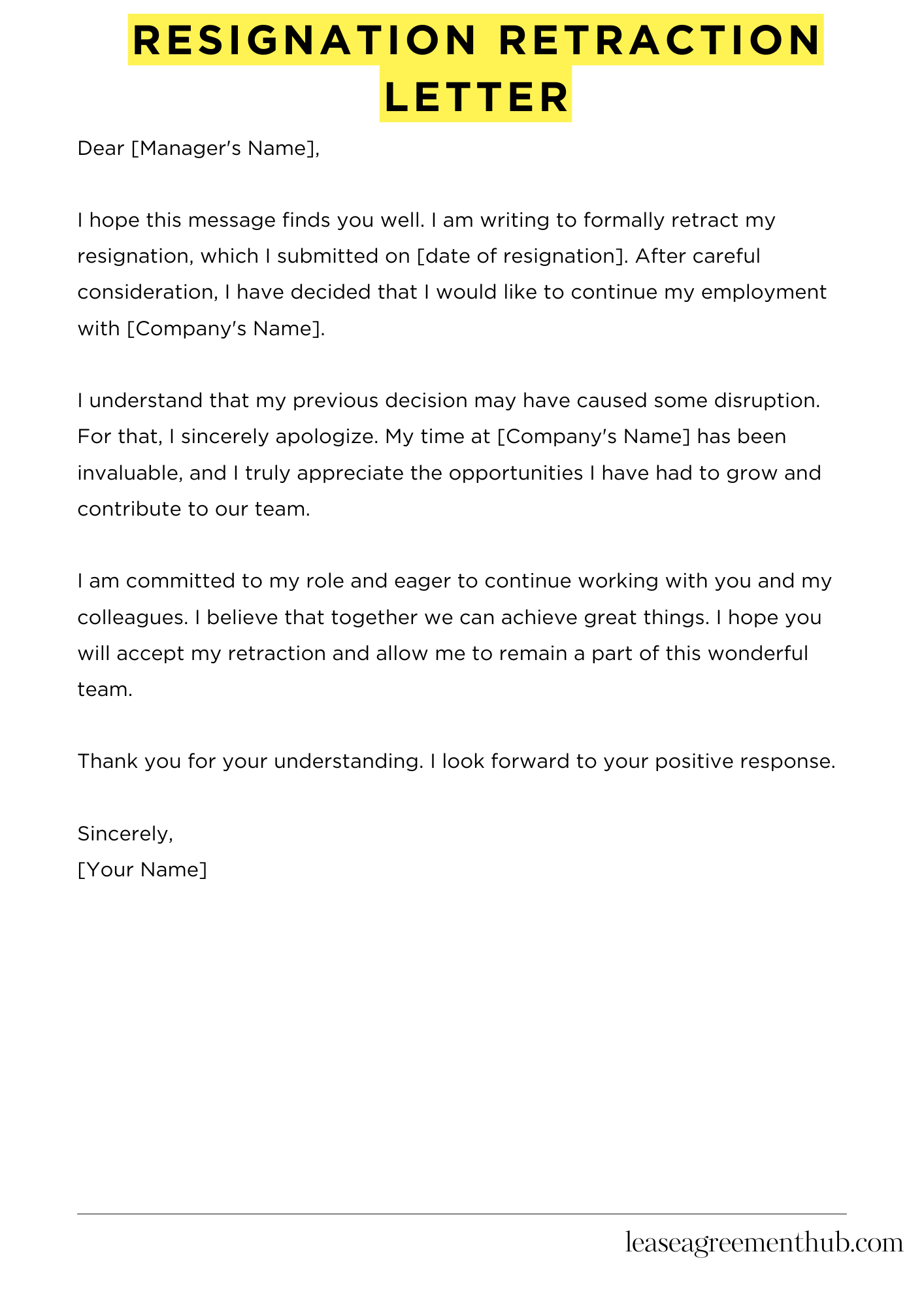 Resignation Retraction Letter