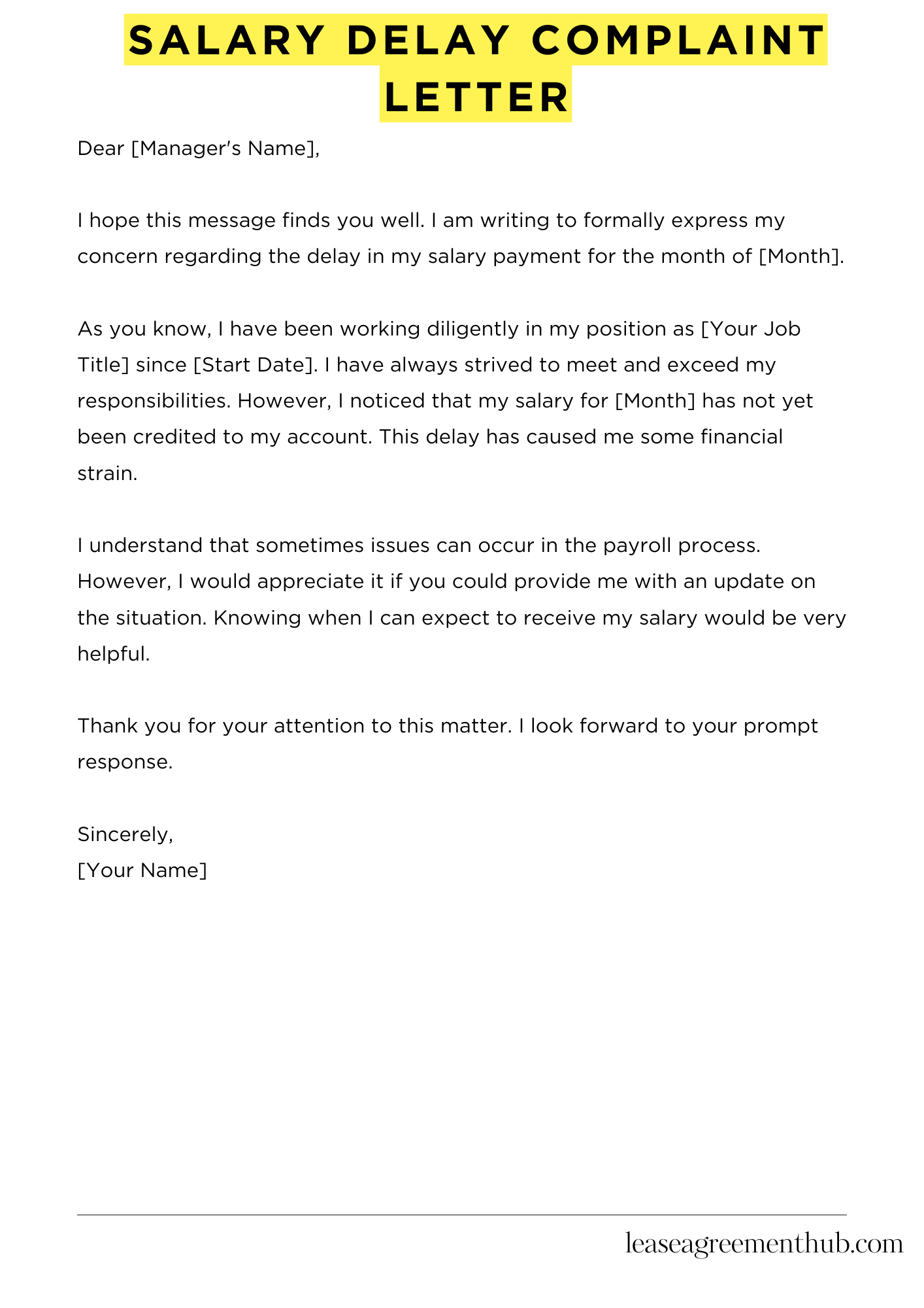Salary Delay Complaint Letter