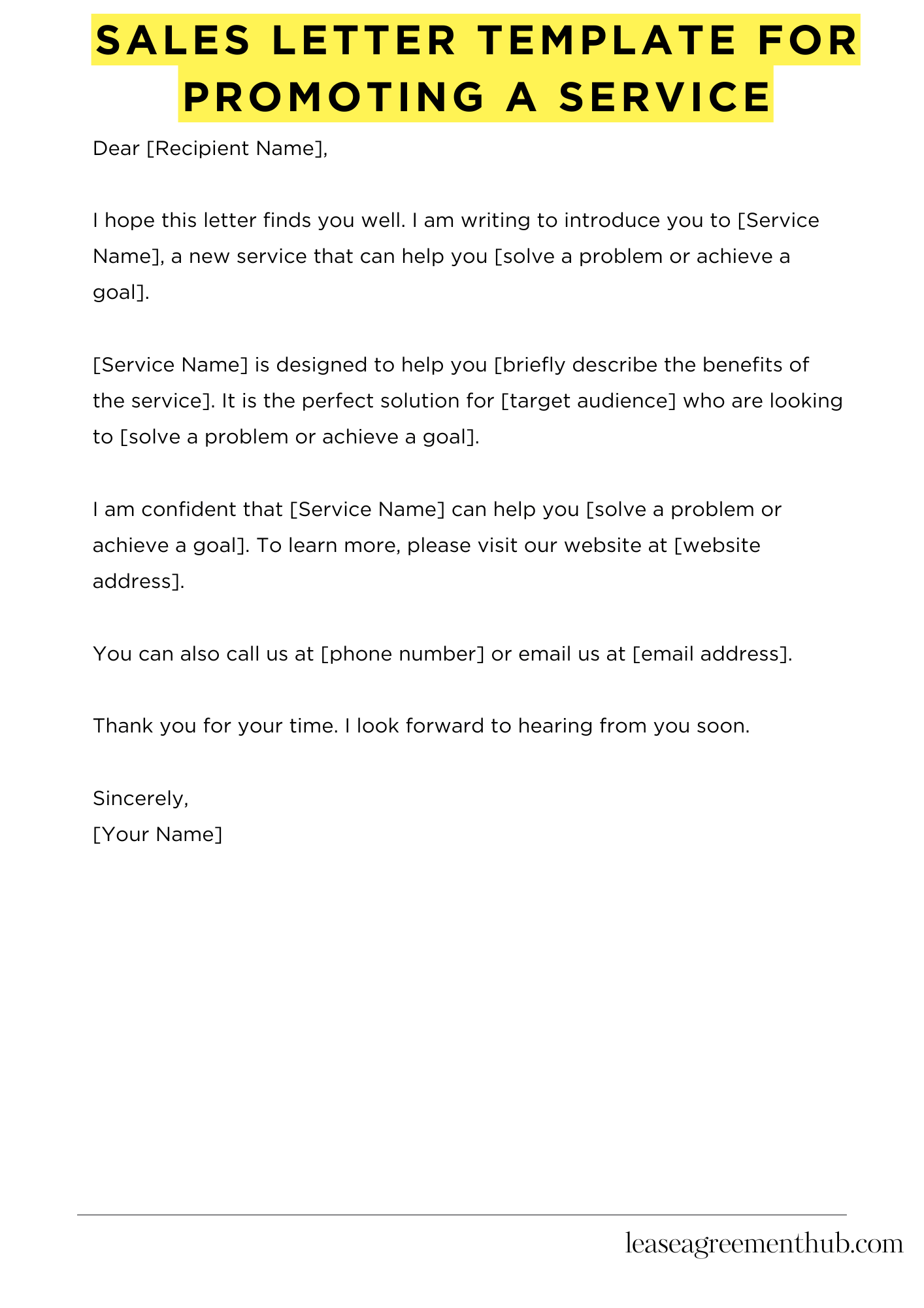 Sales Letter Template For Promoting A Service