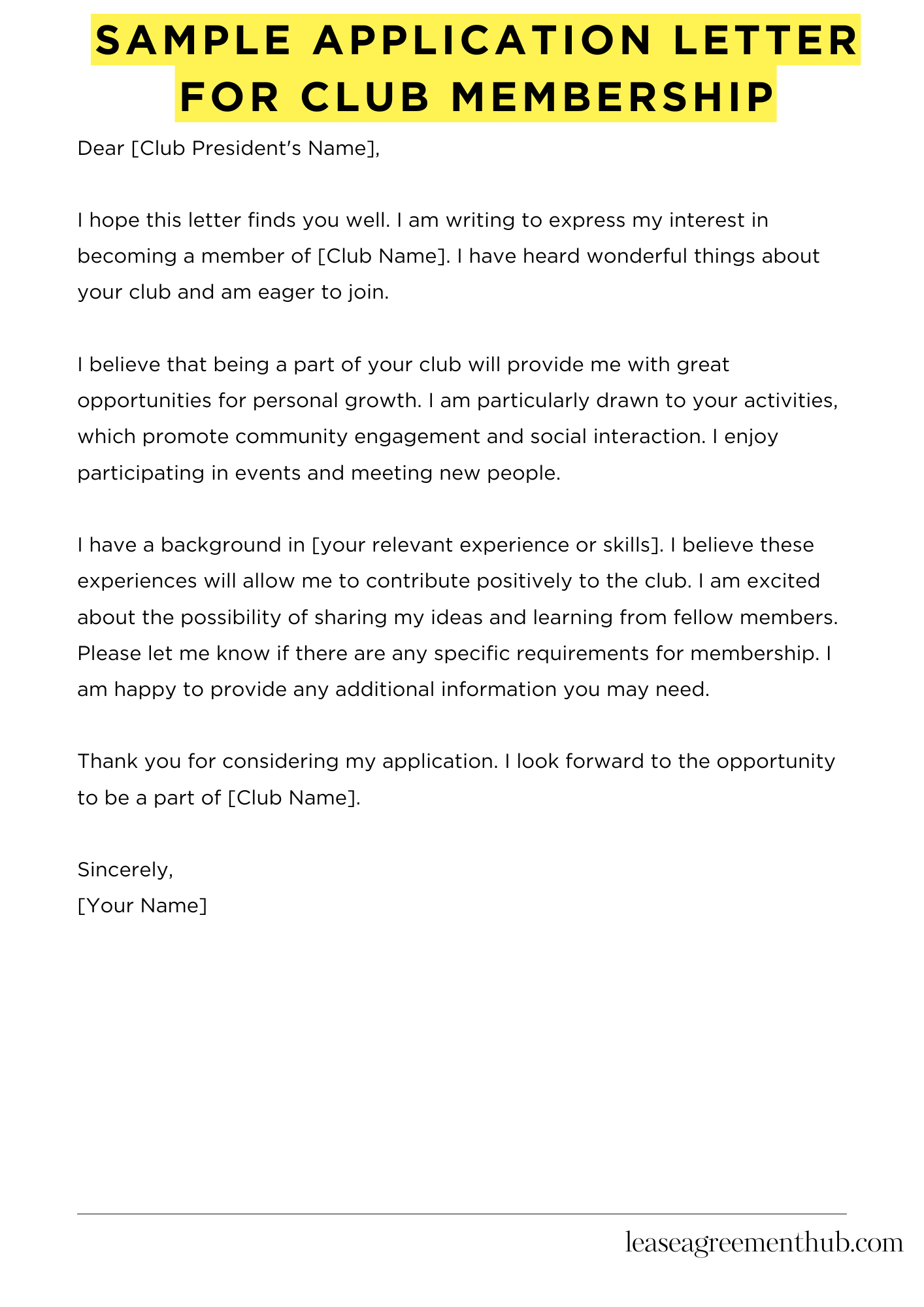 Sample Application Letter For Club Membership
