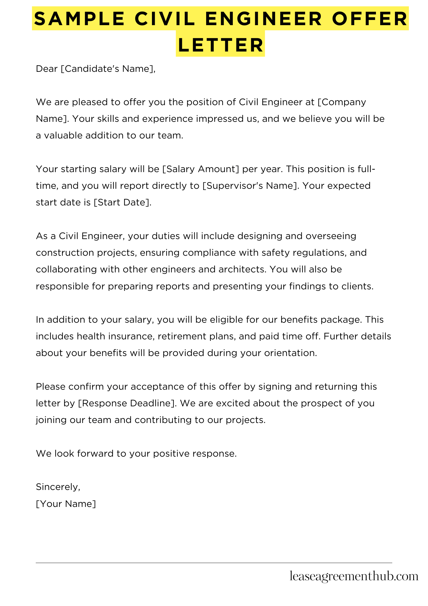 Sample Civil Engineer Offer Letter