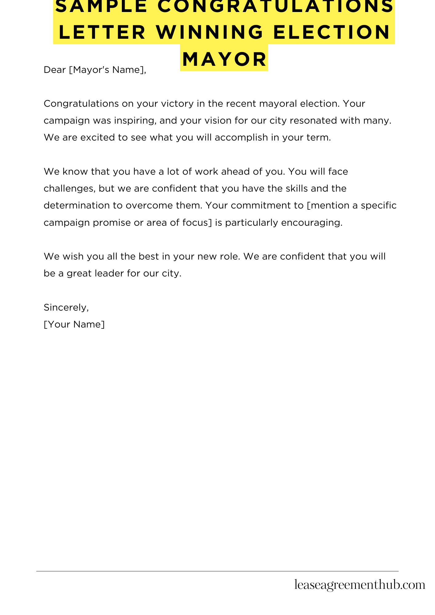 Sample Congratulations Letter Winning Election Mayor