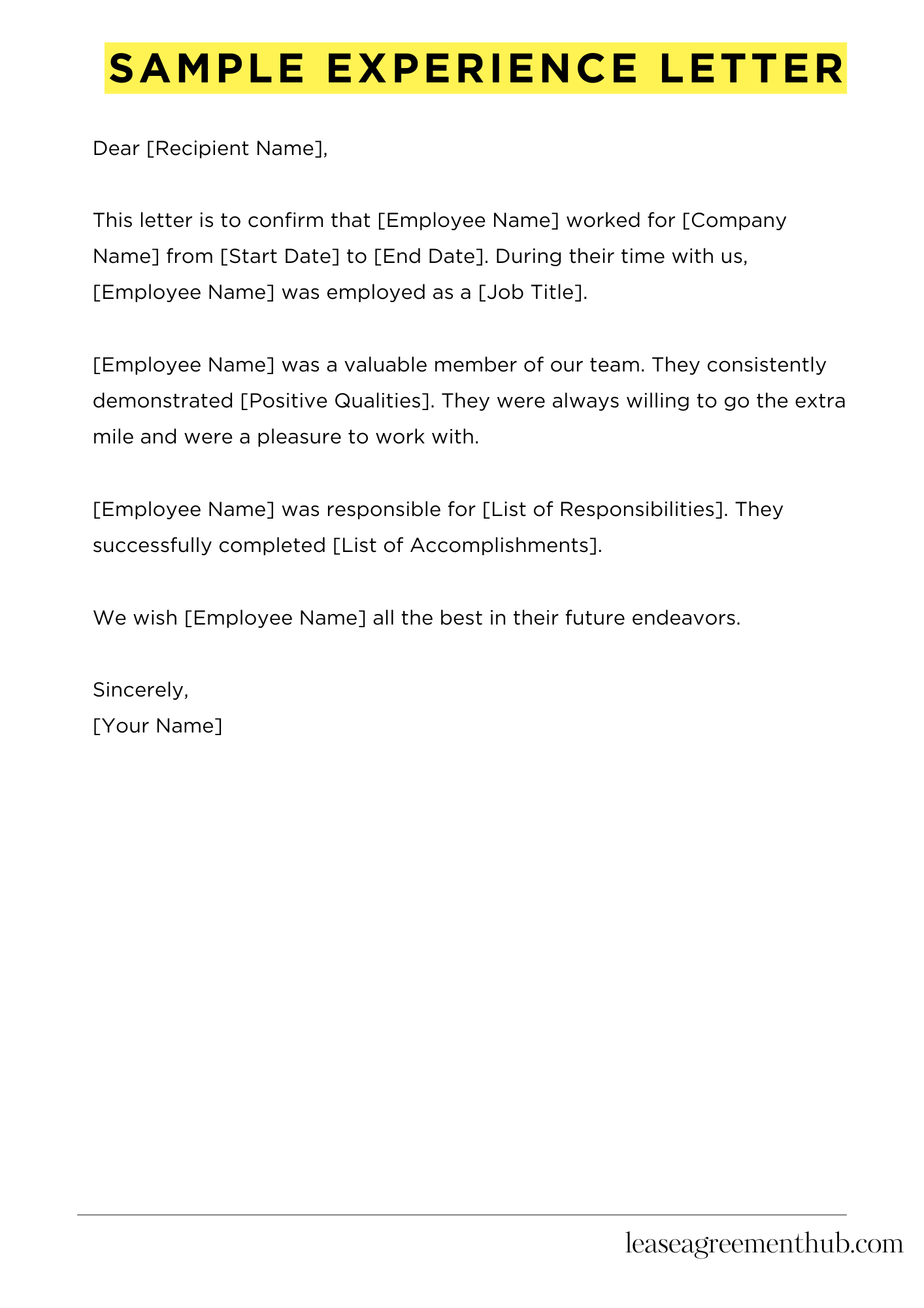 Sample Experience Letter